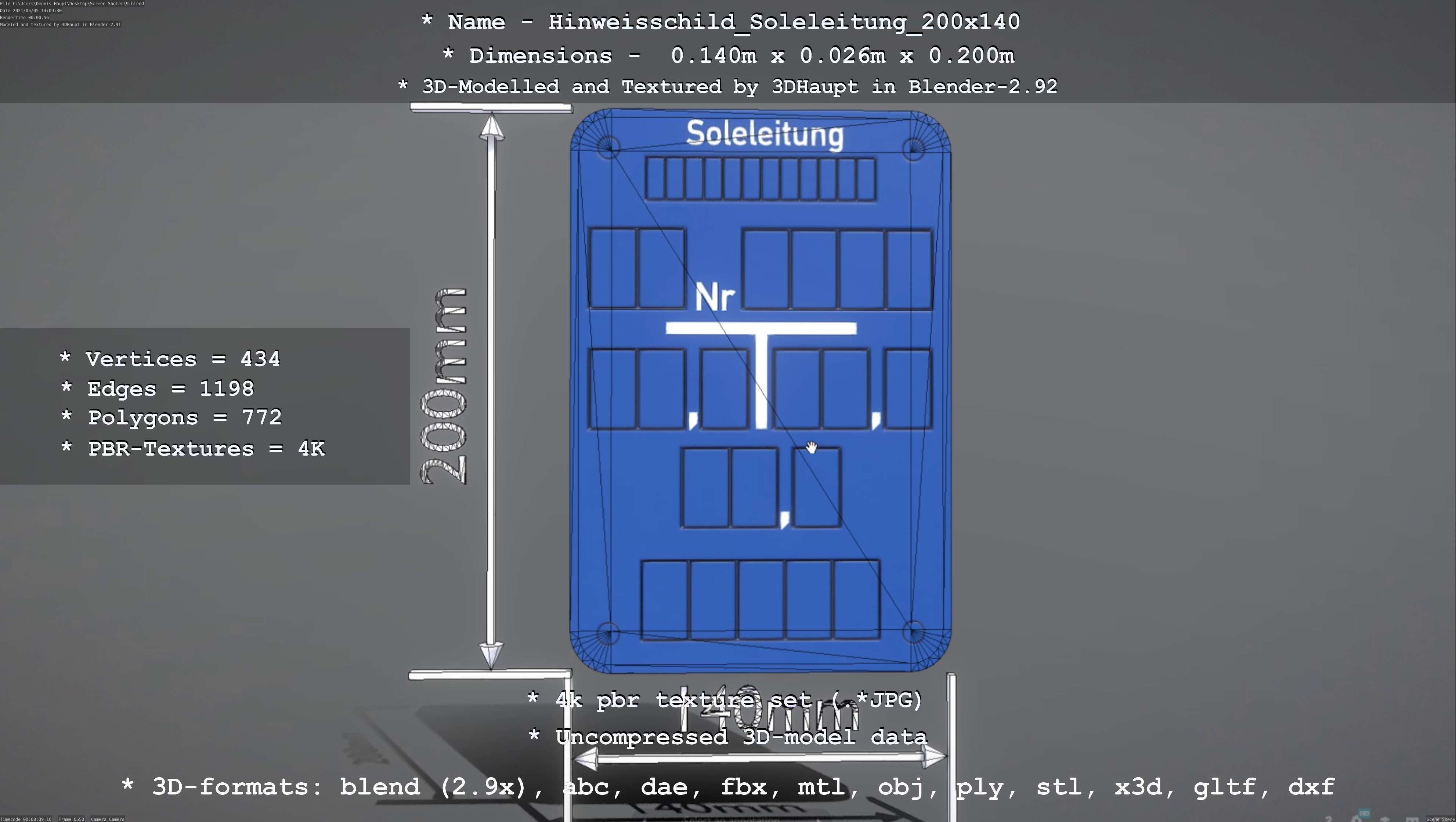 SoleleitungHinweisschild Soleleitung 200x140mm Low-poly 3D model_79
