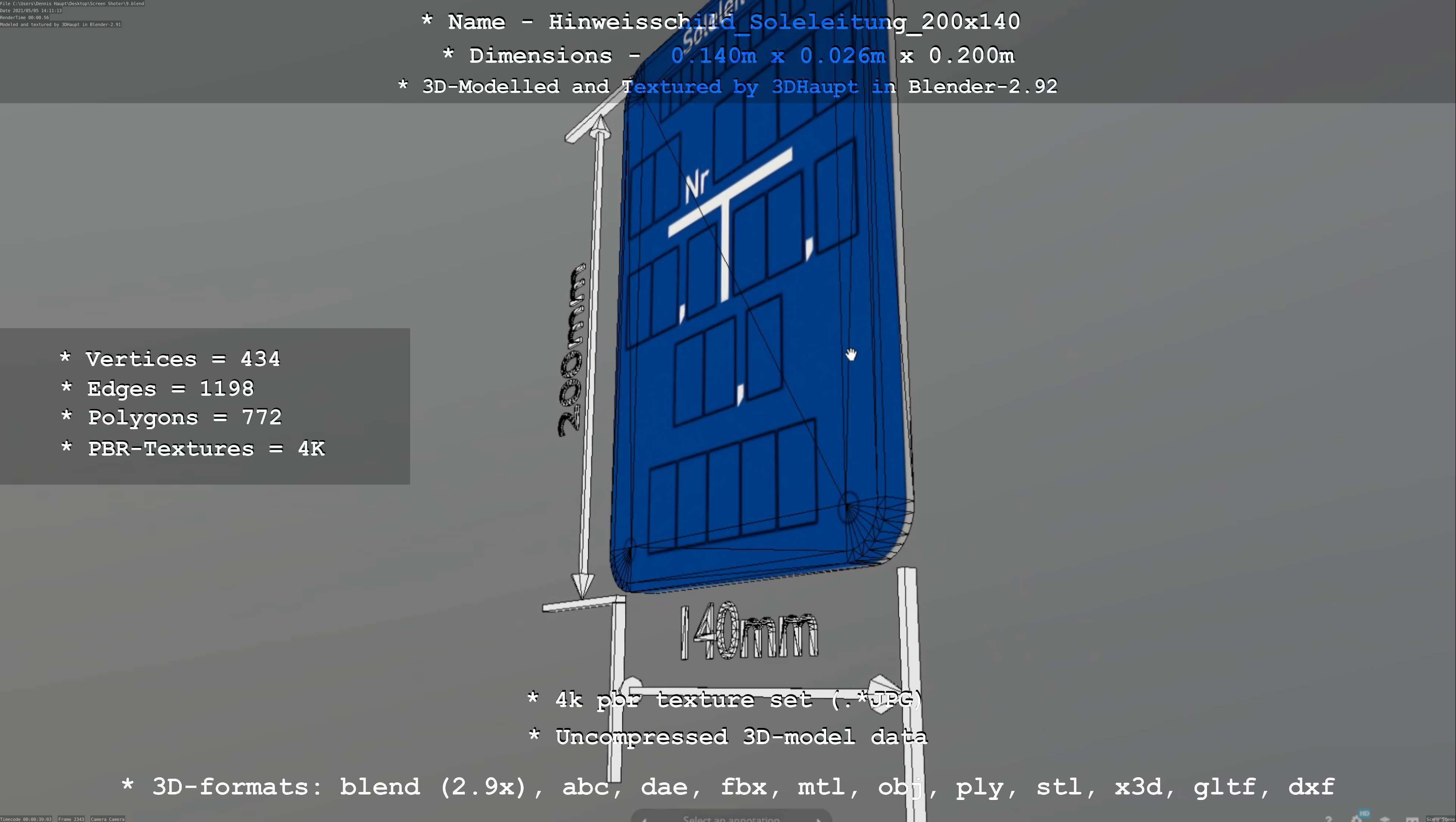 SoleleitungHinweisschild Soleleitung 200x140mm Low-poly 3D model_58
