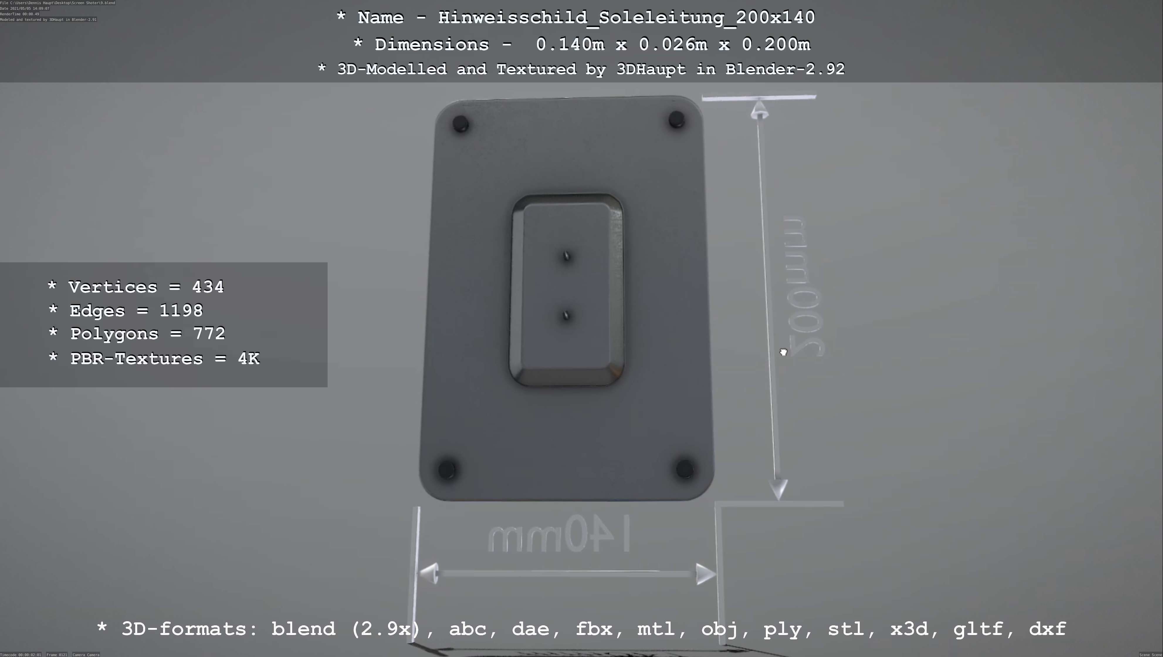 SoleleitungHinweisschild Soleleitung 200x140mm Low-poly 3D model_16