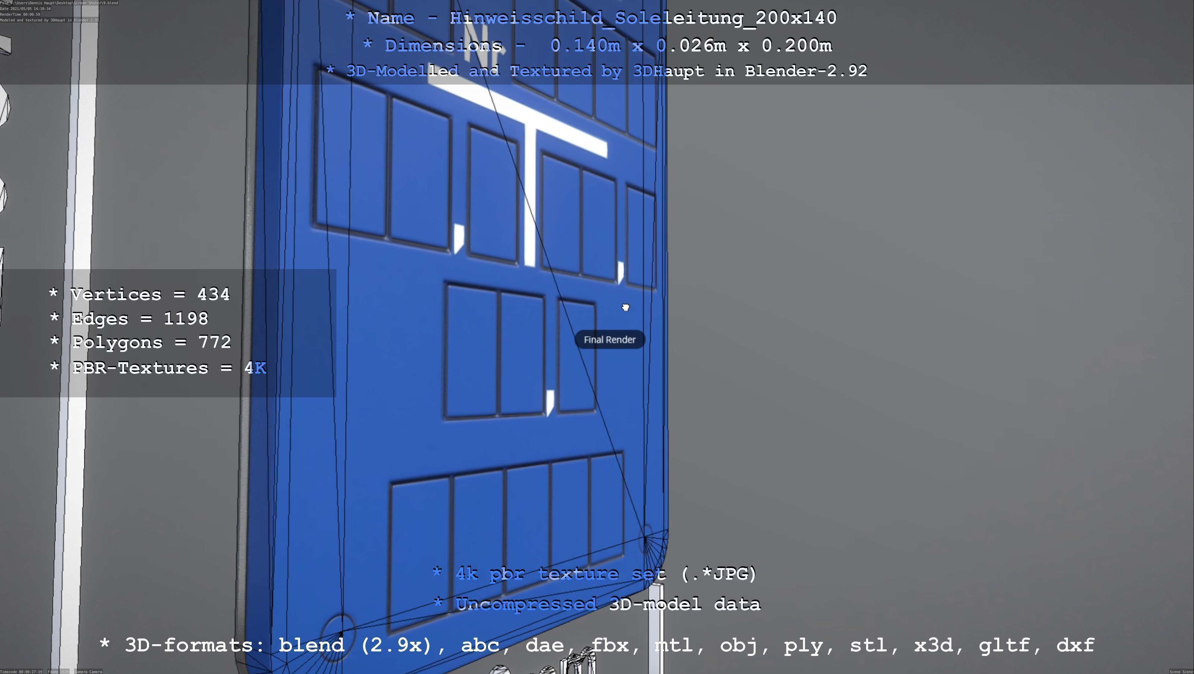 SoleleitungHinweisschild Soleleitung 200x140mm Low-poly 3D model_122