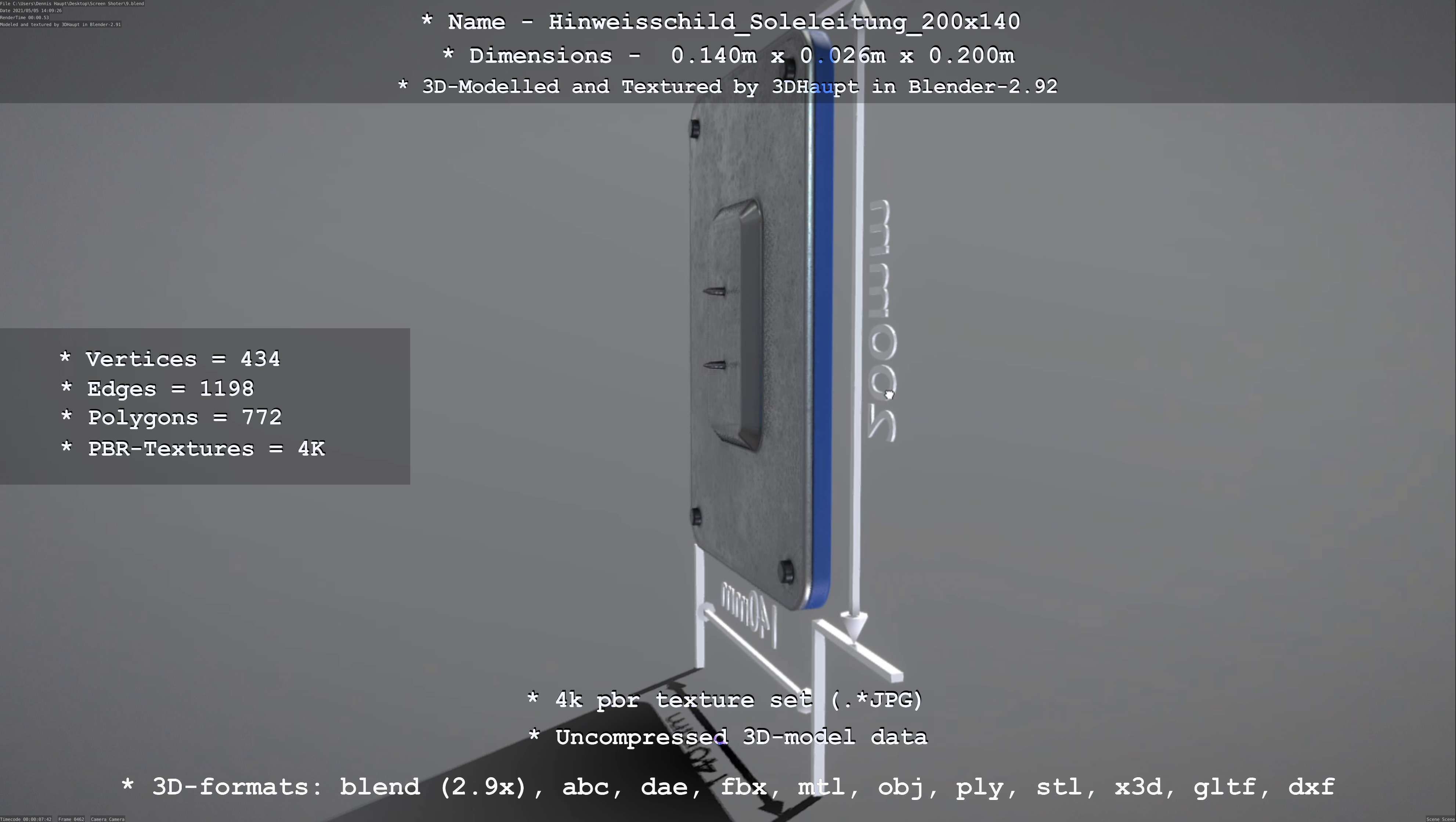 SoleleitungHinweisschild Soleleitung 200x140mm Low-poly 3D model_70