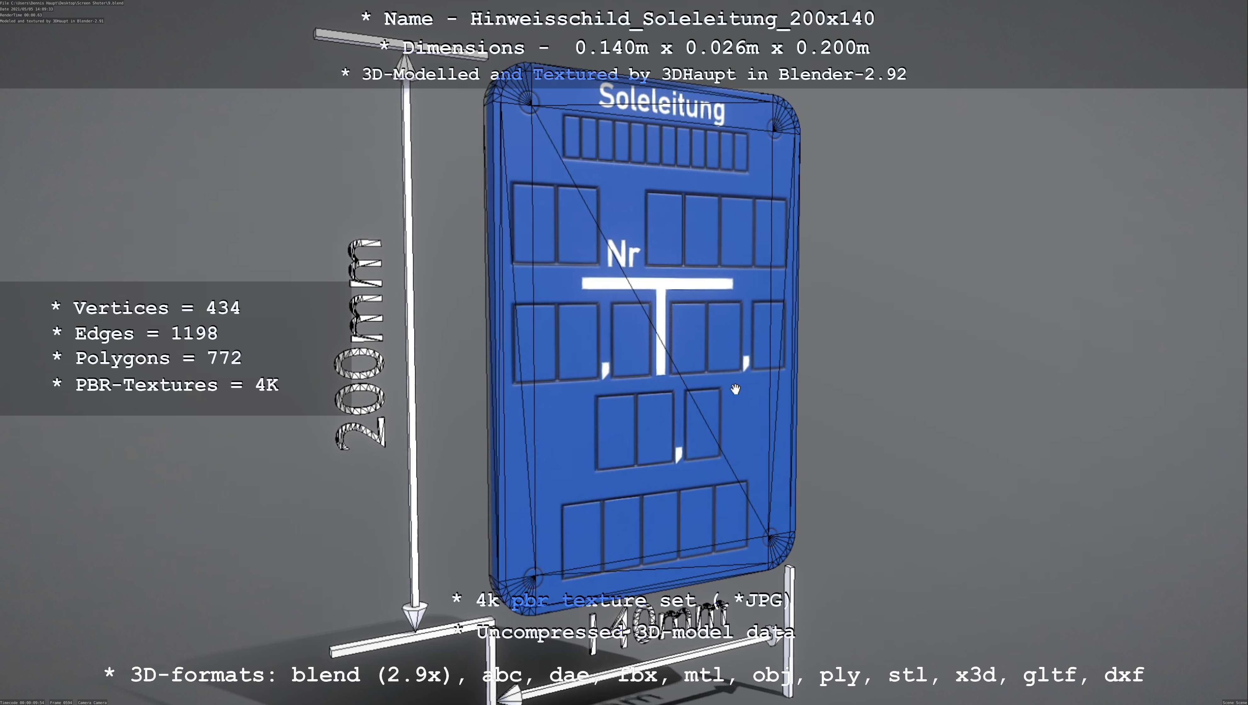 SoleleitungHinweisschild Soleleitung 200x140mm Low-poly 3D model_77