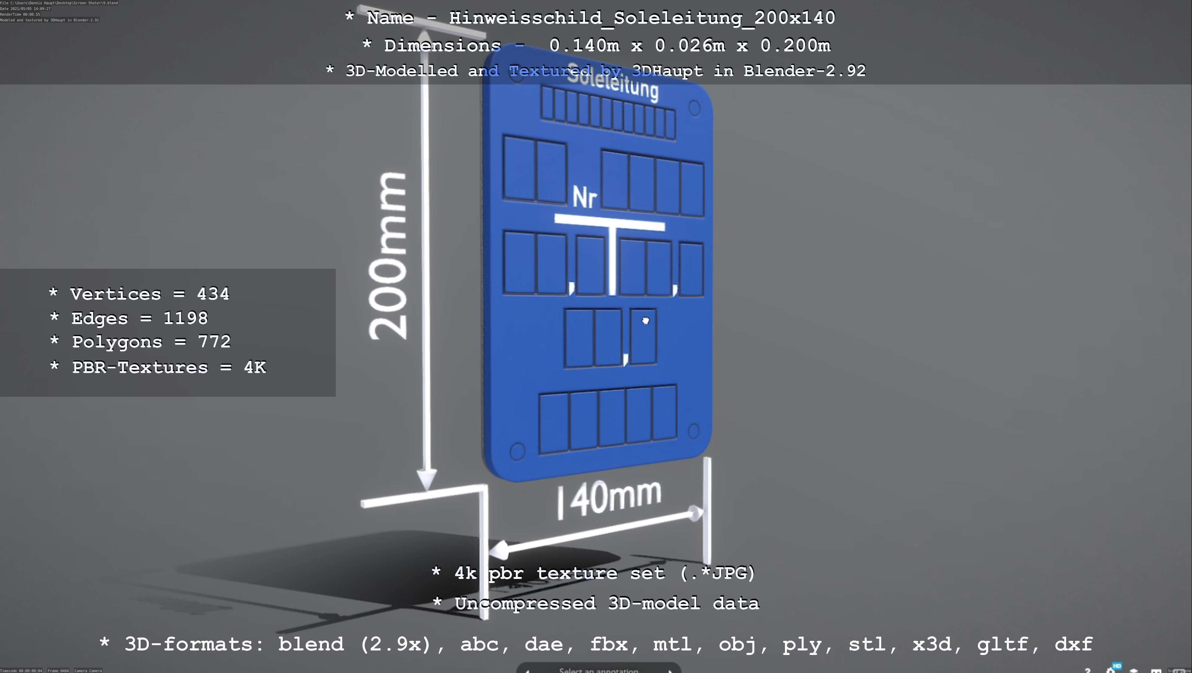 SoleleitungHinweisschild Soleleitung 200x140mm Low-poly 3D model_20