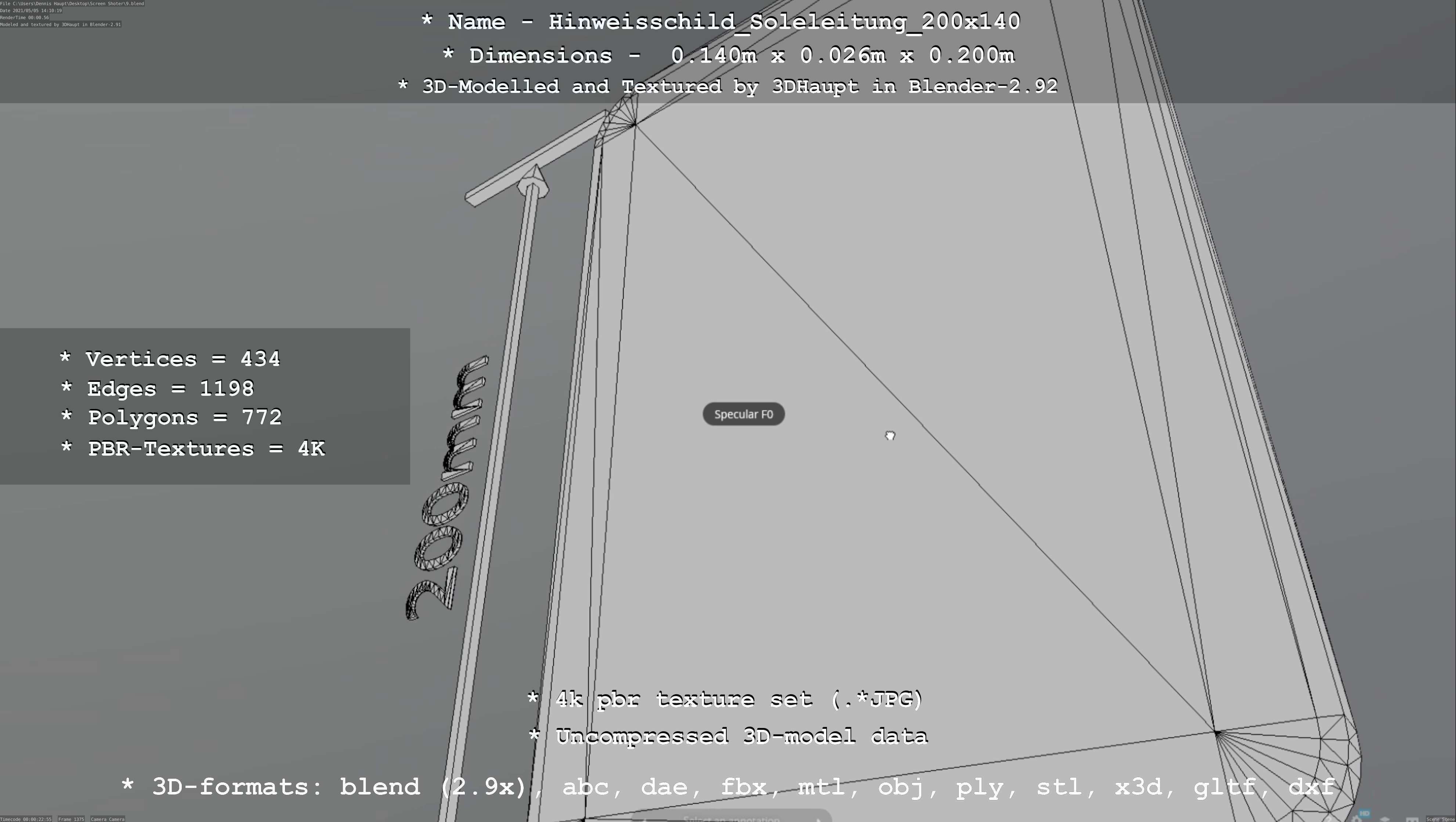 SoleleitungHinweisschild Soleleitung 200x140mm Low-poly 3D model_6