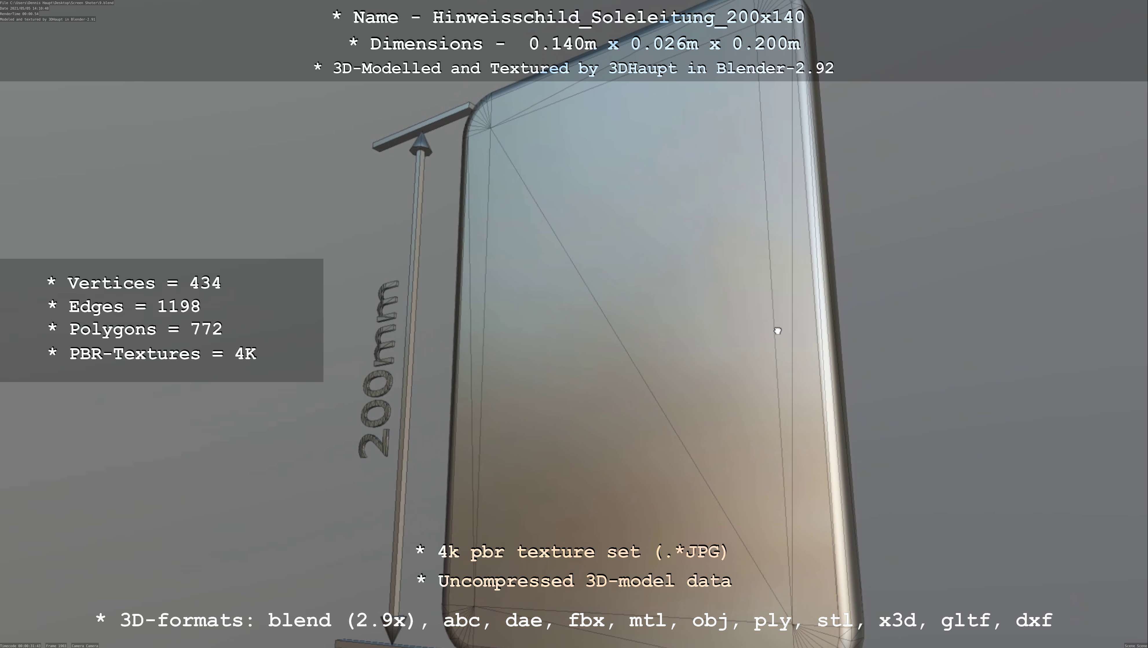 SoleleitungHinweisschild Soleleitung 200x140mm Low-poly 3D model_36