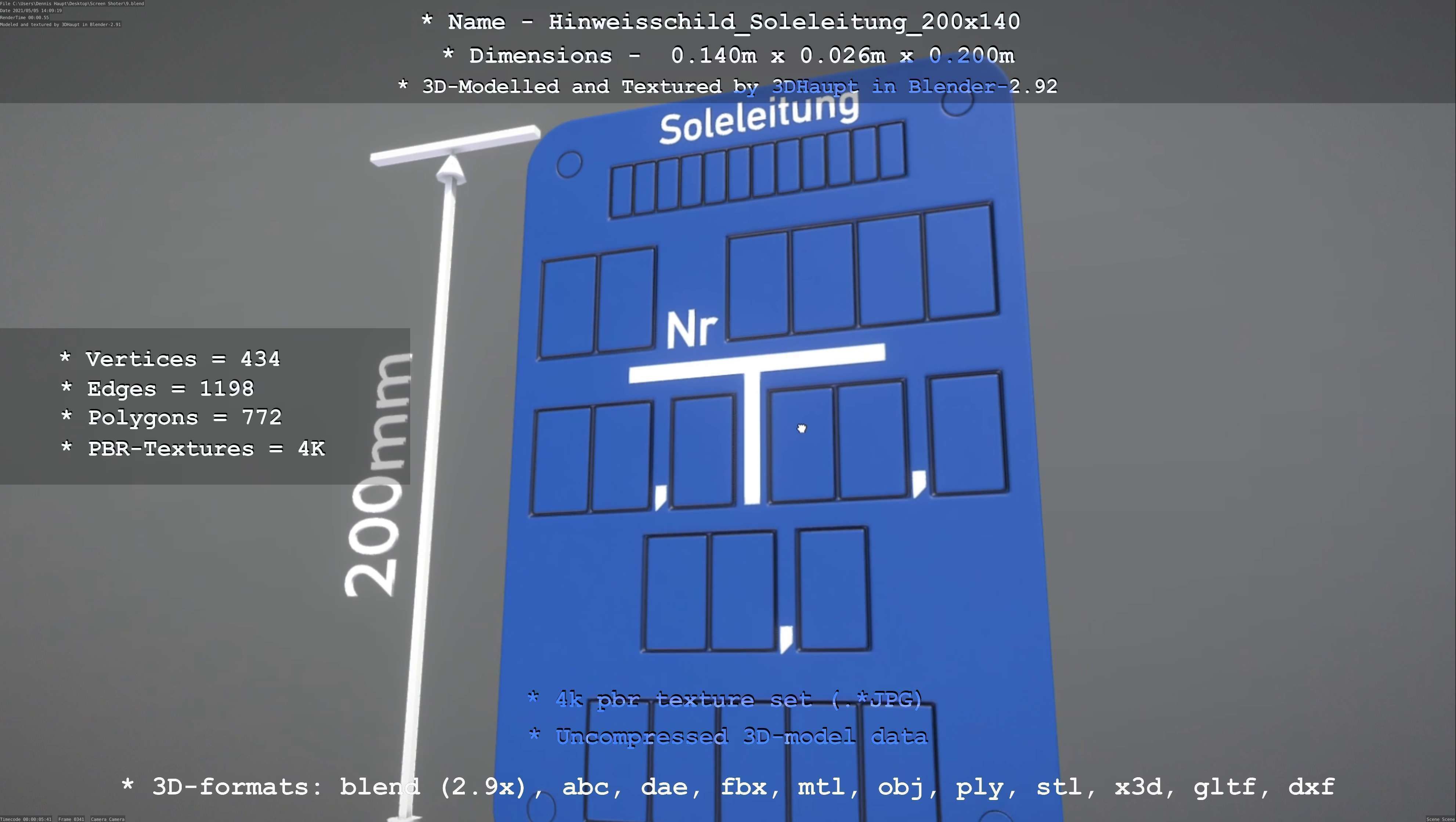 SoleleitungHinweisschild Soleleitung 200x140mm Low-poly 3D model_78
