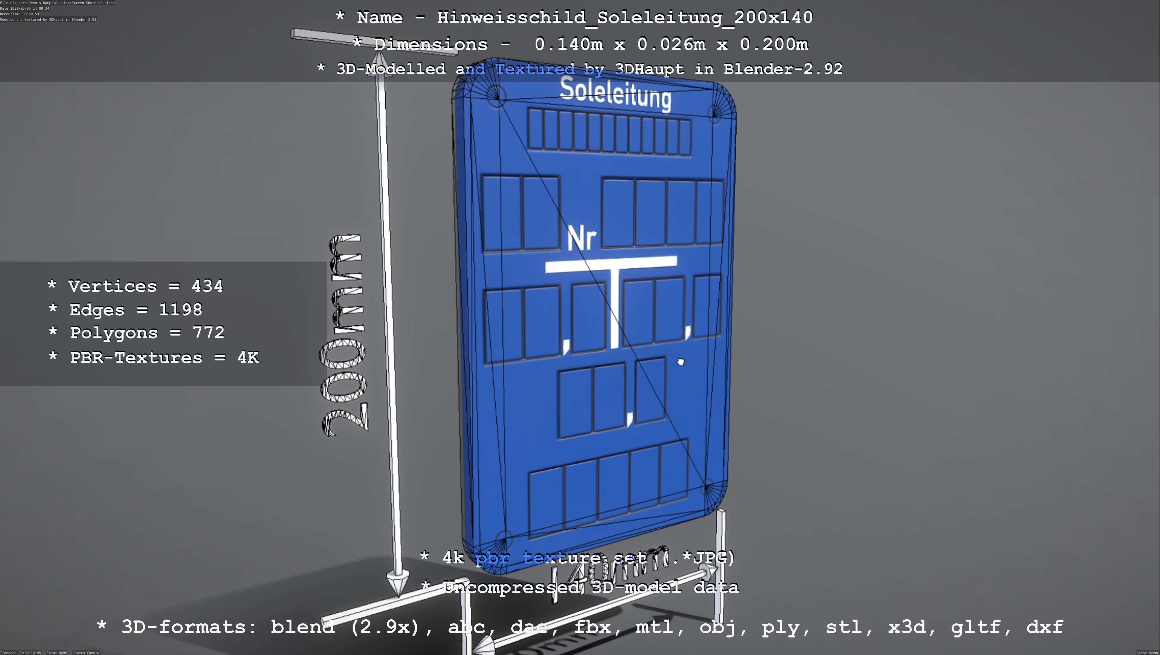 SoleleitungHinweisschild Soleleitung 200x140mm Low-poly 3D model_80