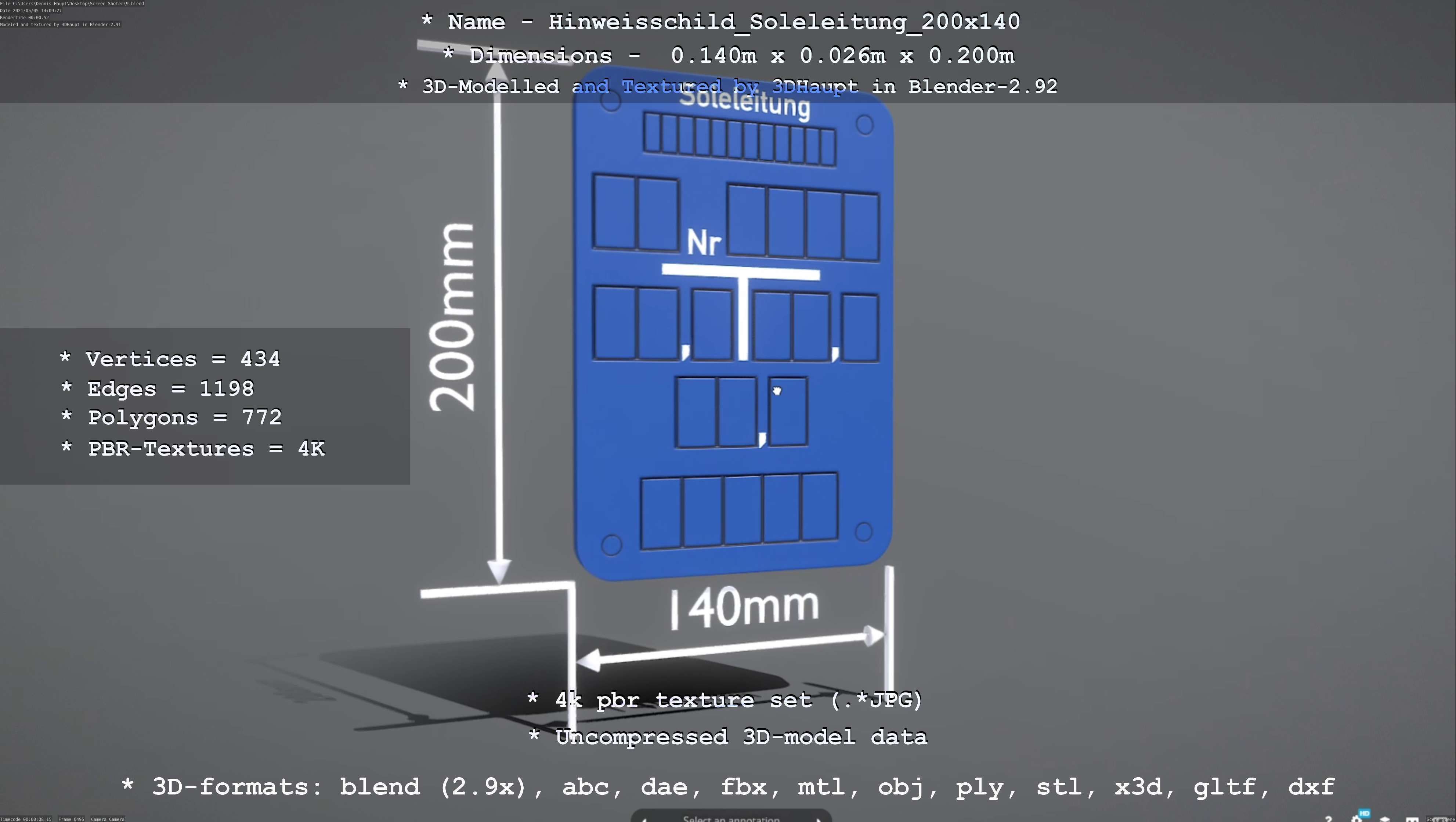 SoleleitungHinweisschild Soleleitung 200x140mm Low-poly 3D model_73