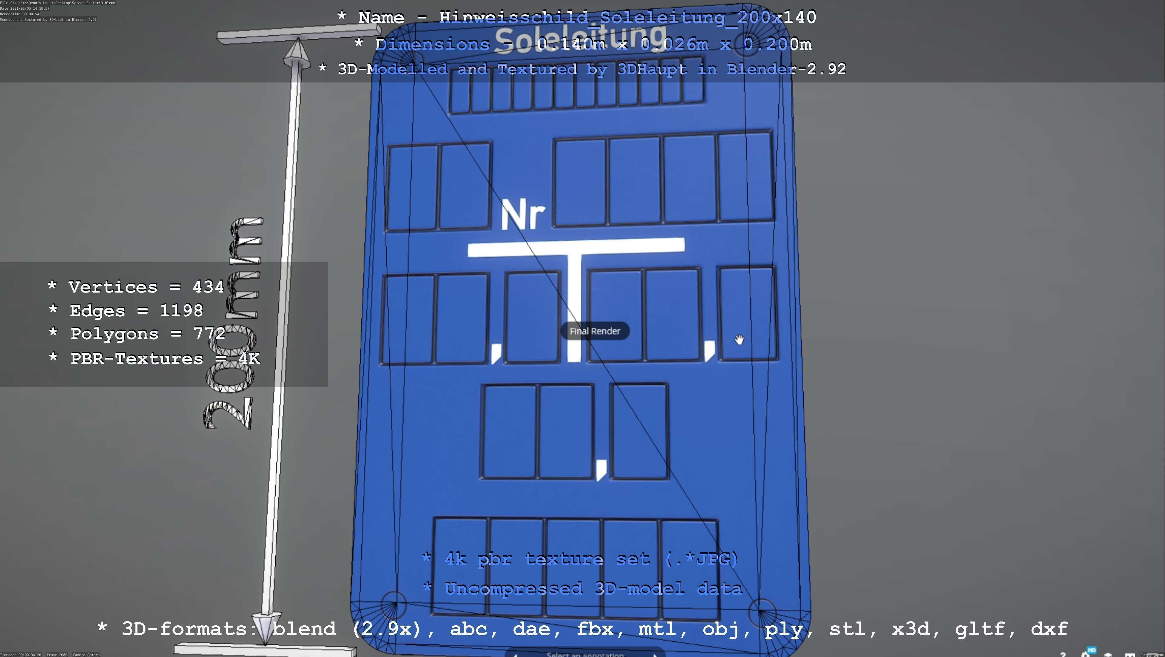 SoleleitungHinweisschild Soleleitung 200x140mm Low-poly 3D model_23