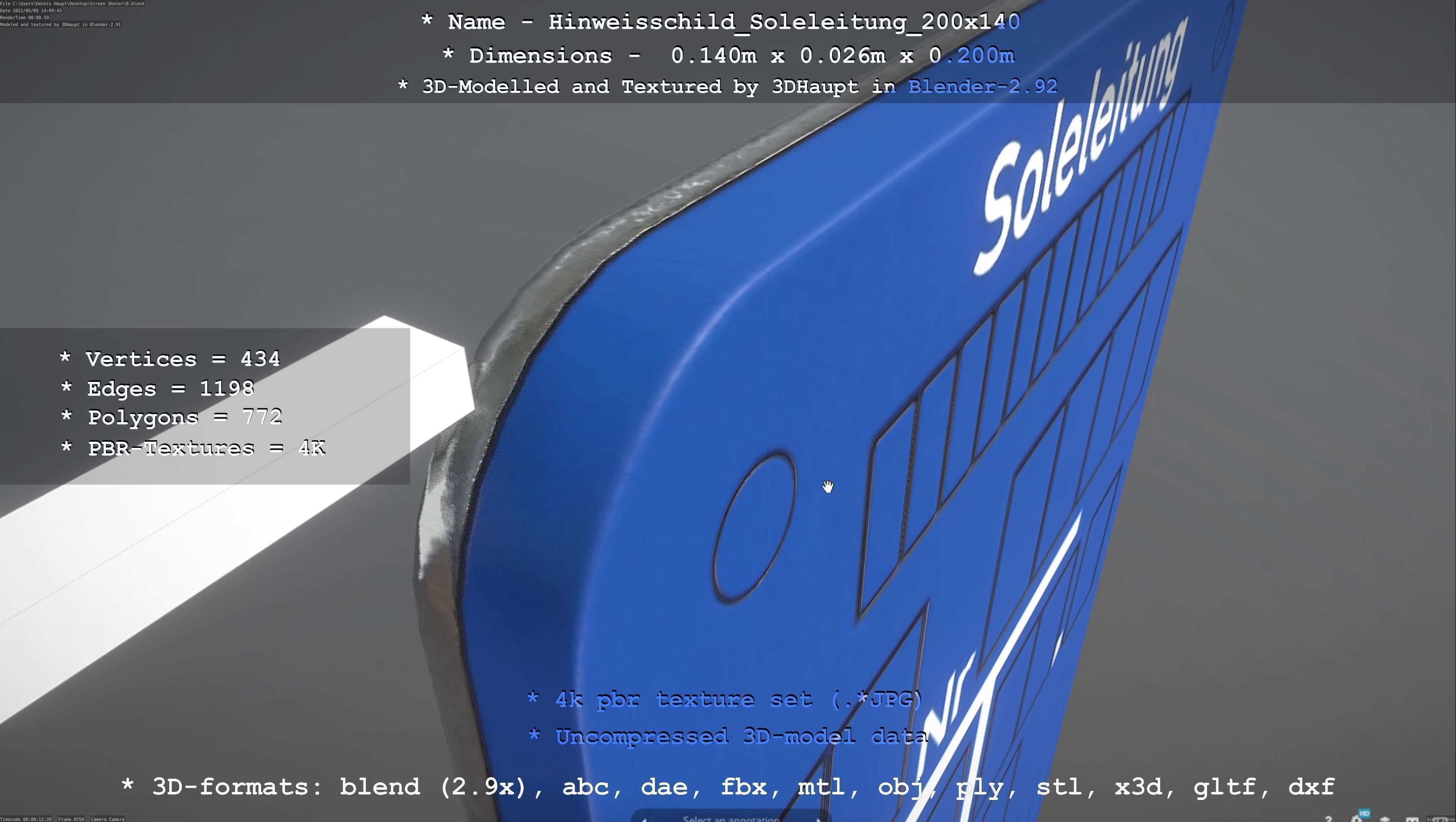 SoleleitungHinweisschild Soleleitung 200x140mm Low-poly 3D model_85