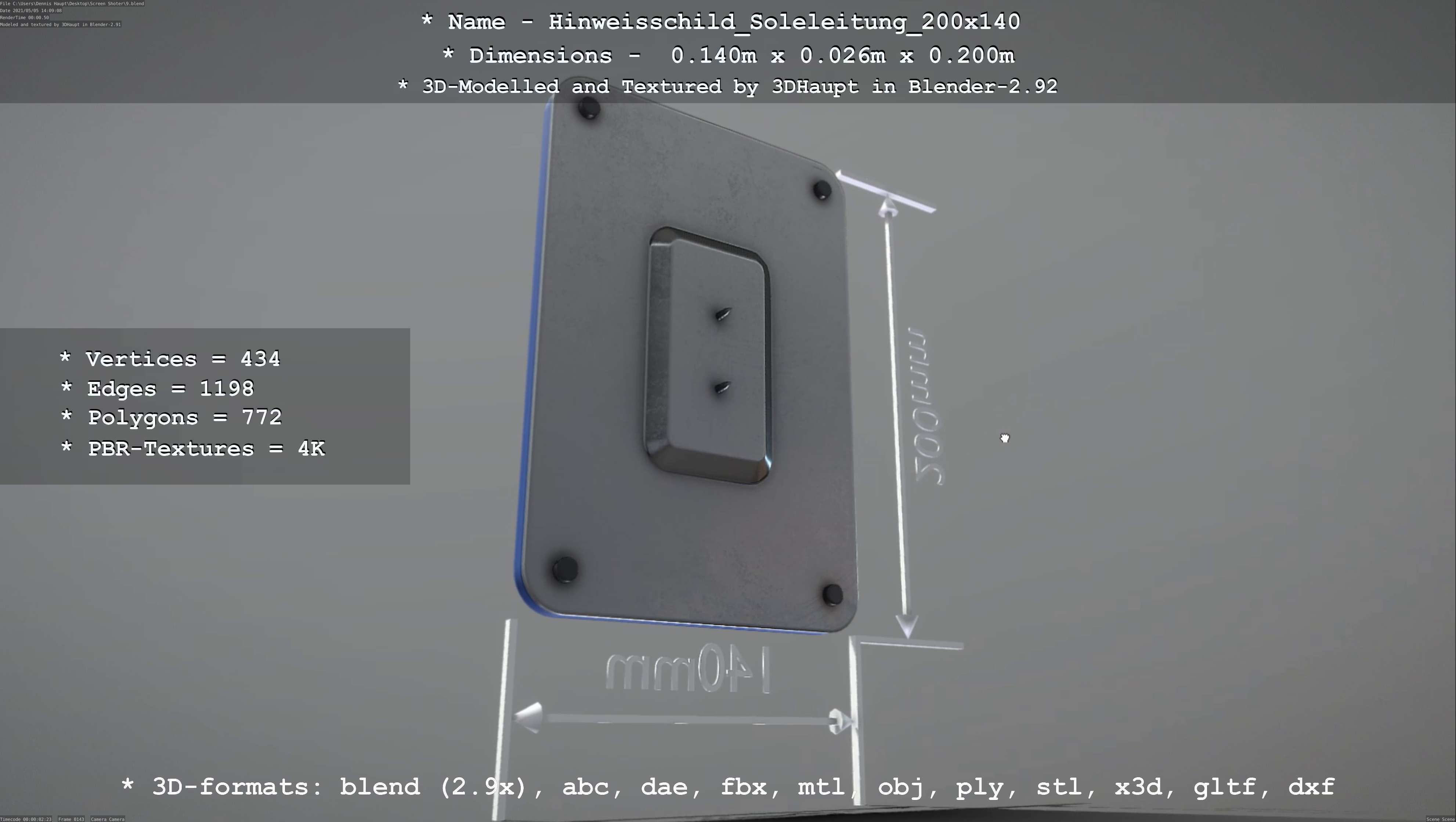 SoleleitungHinweisschild Soleleitung 200x140mm Low-poly 3D model_60