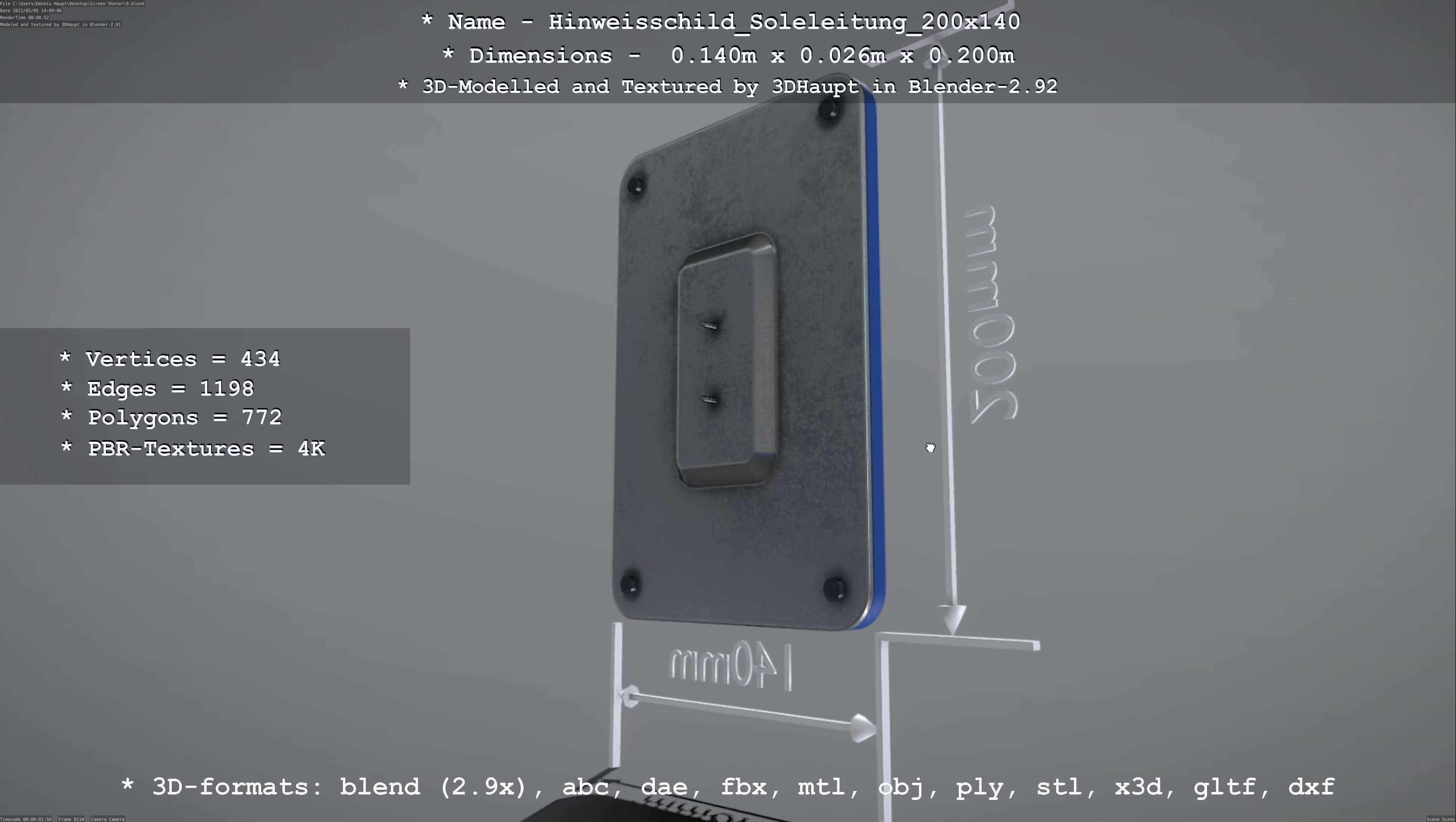 SoleleitungHinweisschild Soleleitung 200x140mm Low-poly 3D model_61