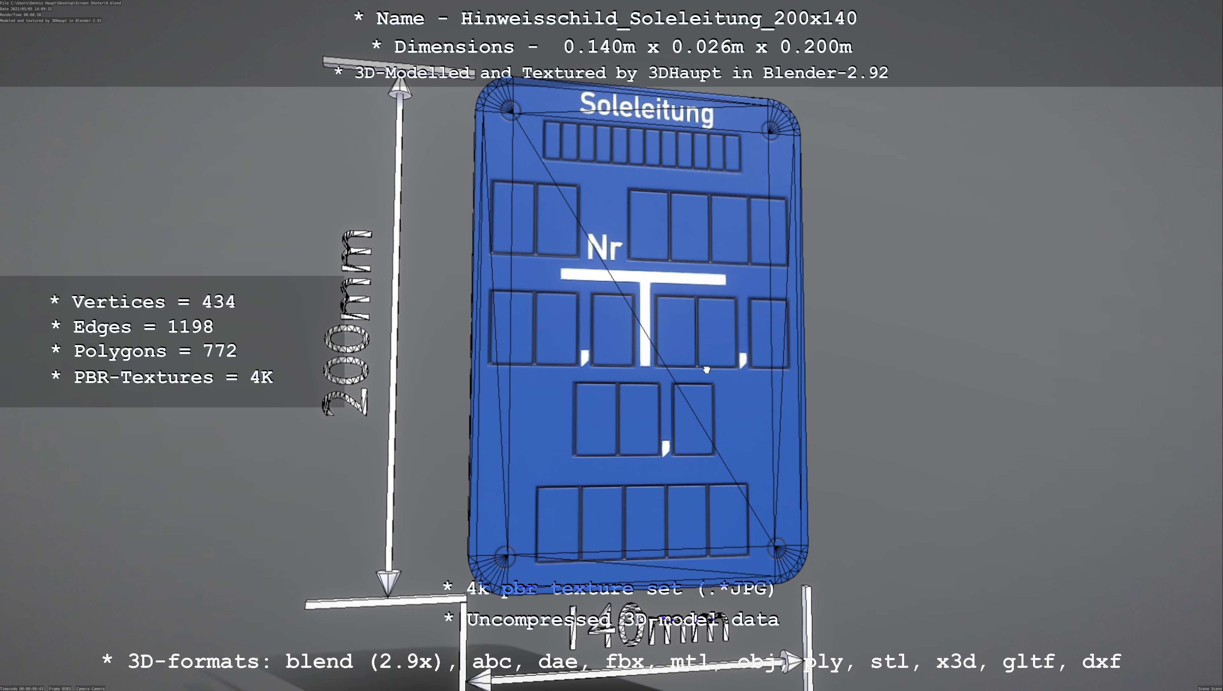 SoleleitungHinweisschild Soleleitung 200x140mm Low-poly 3D model_21