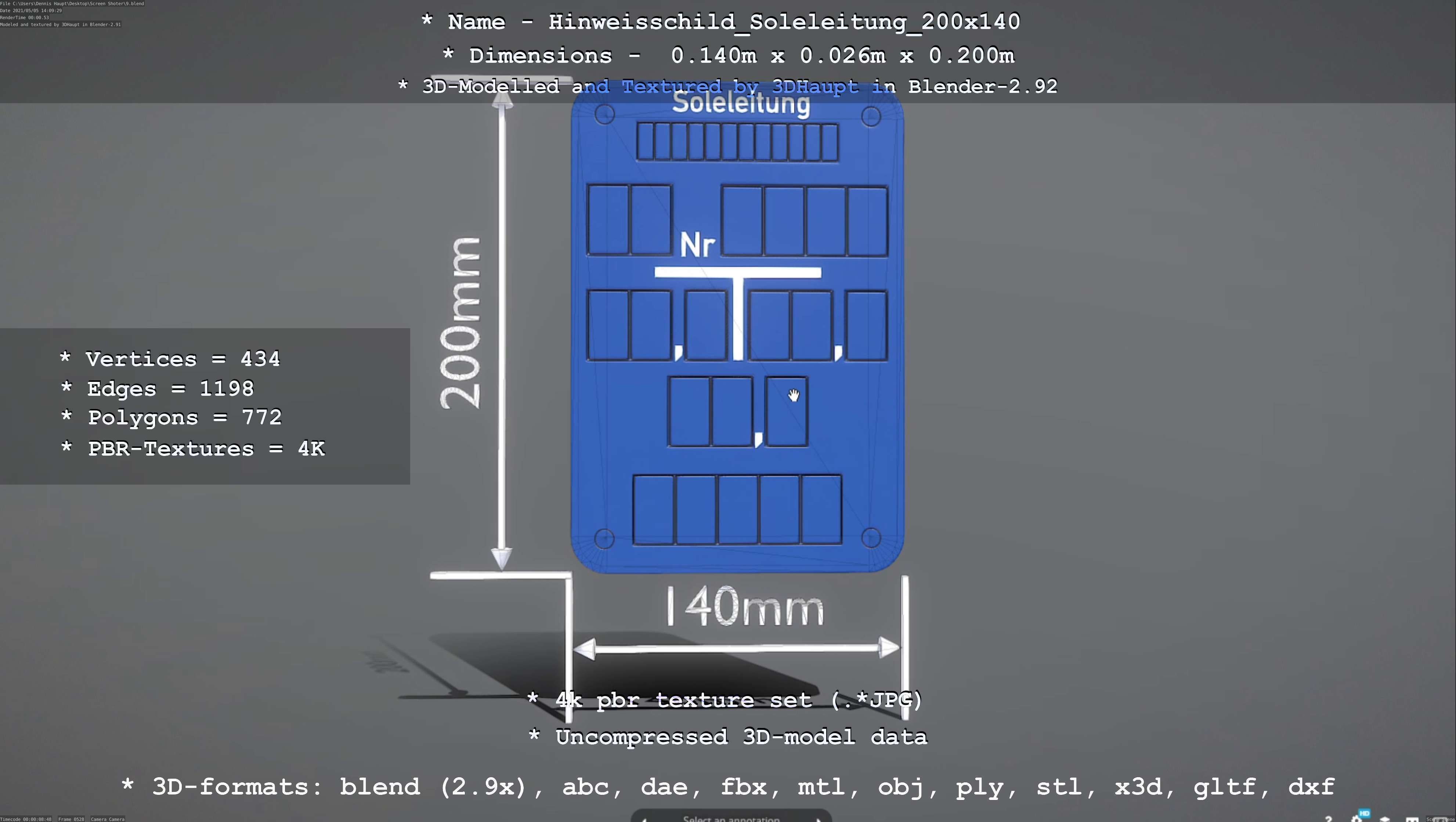 SoleleitungHinweisschild Soleleitung 200x140mm Low-poly 3D model_75
