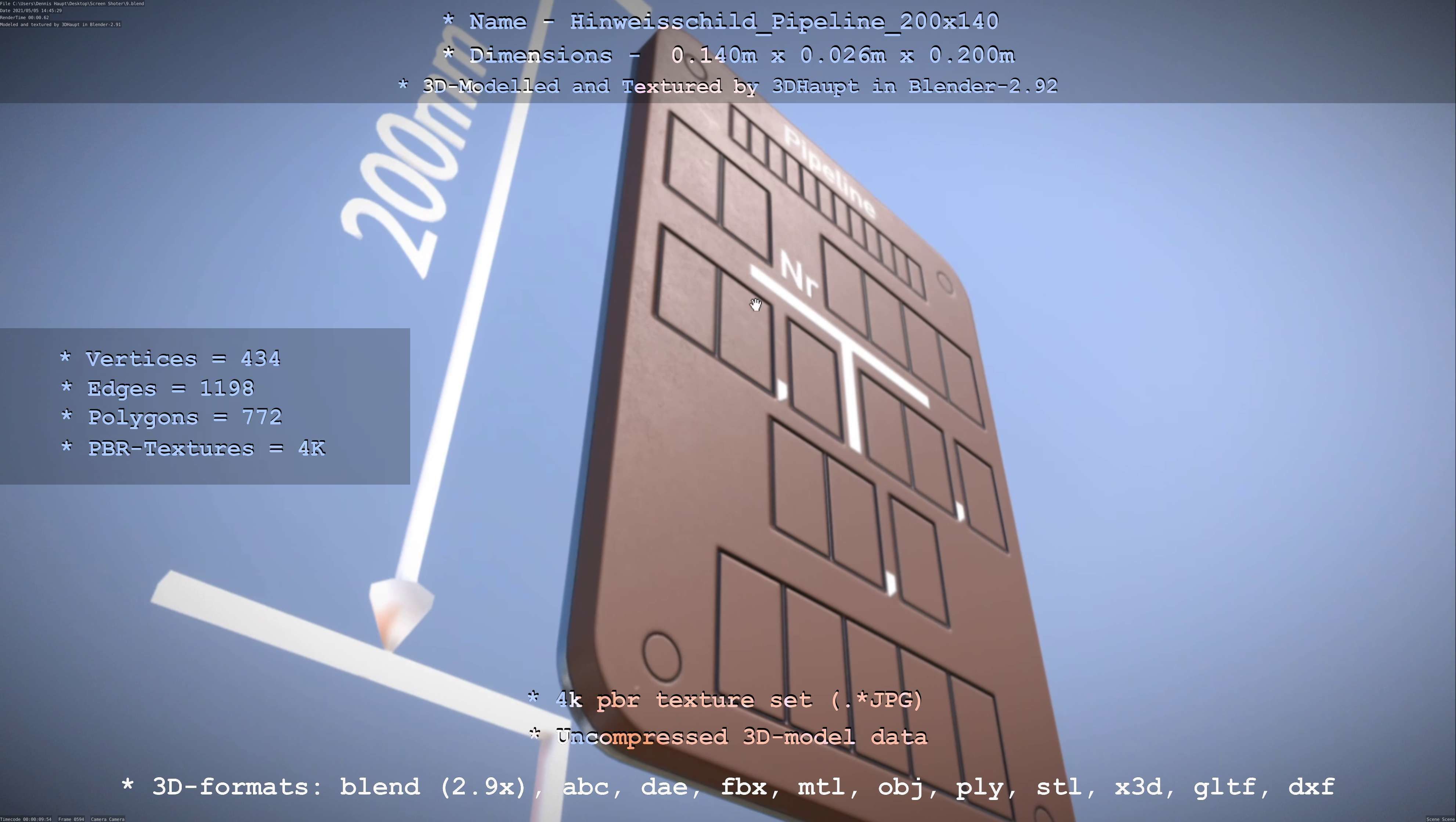 Hinweisschild Pipeline 200x140mm Low-poly 3D model_20