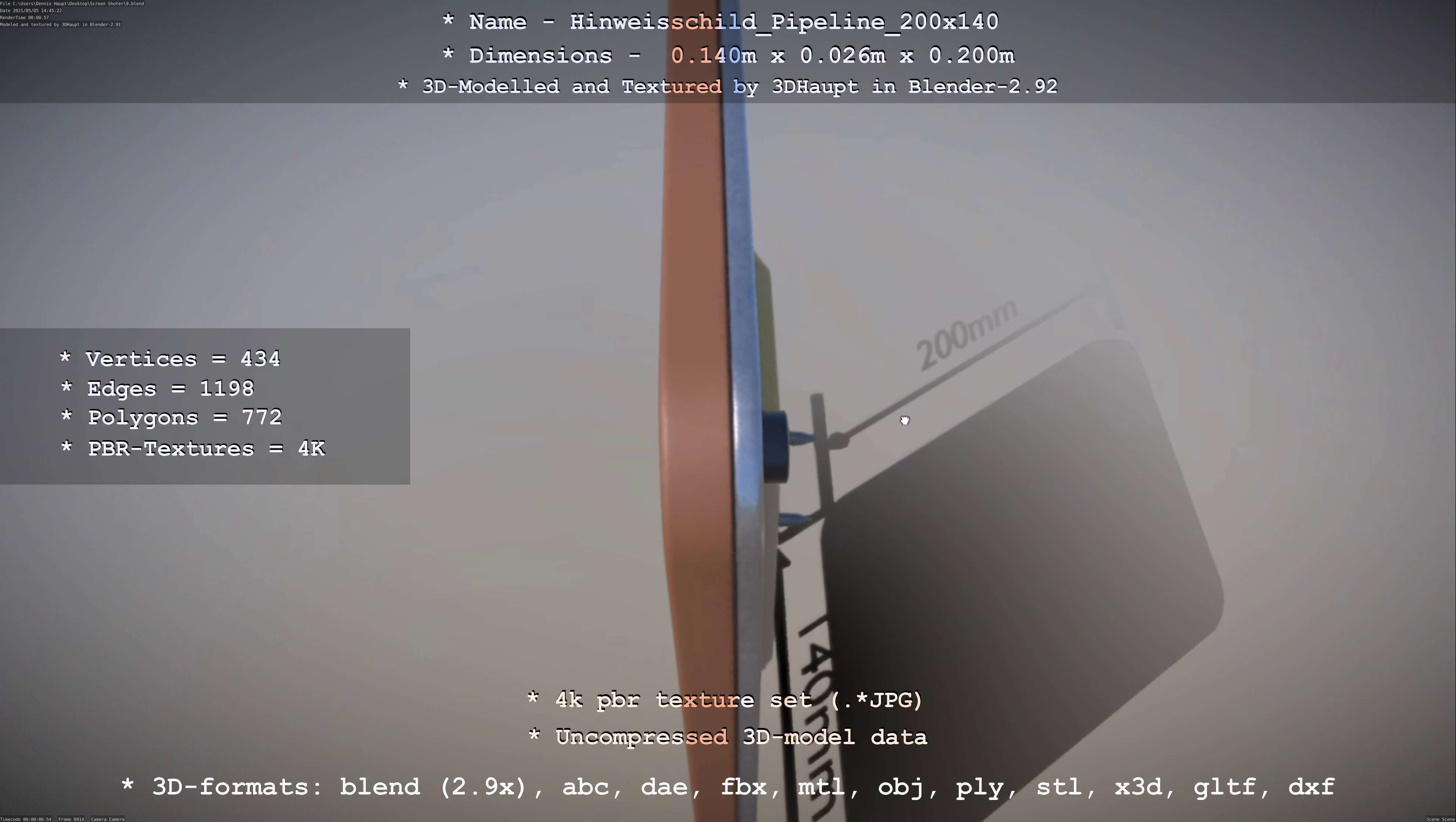 Hinweisschild Pipeline 200x140mm Low-poly 3D model_27