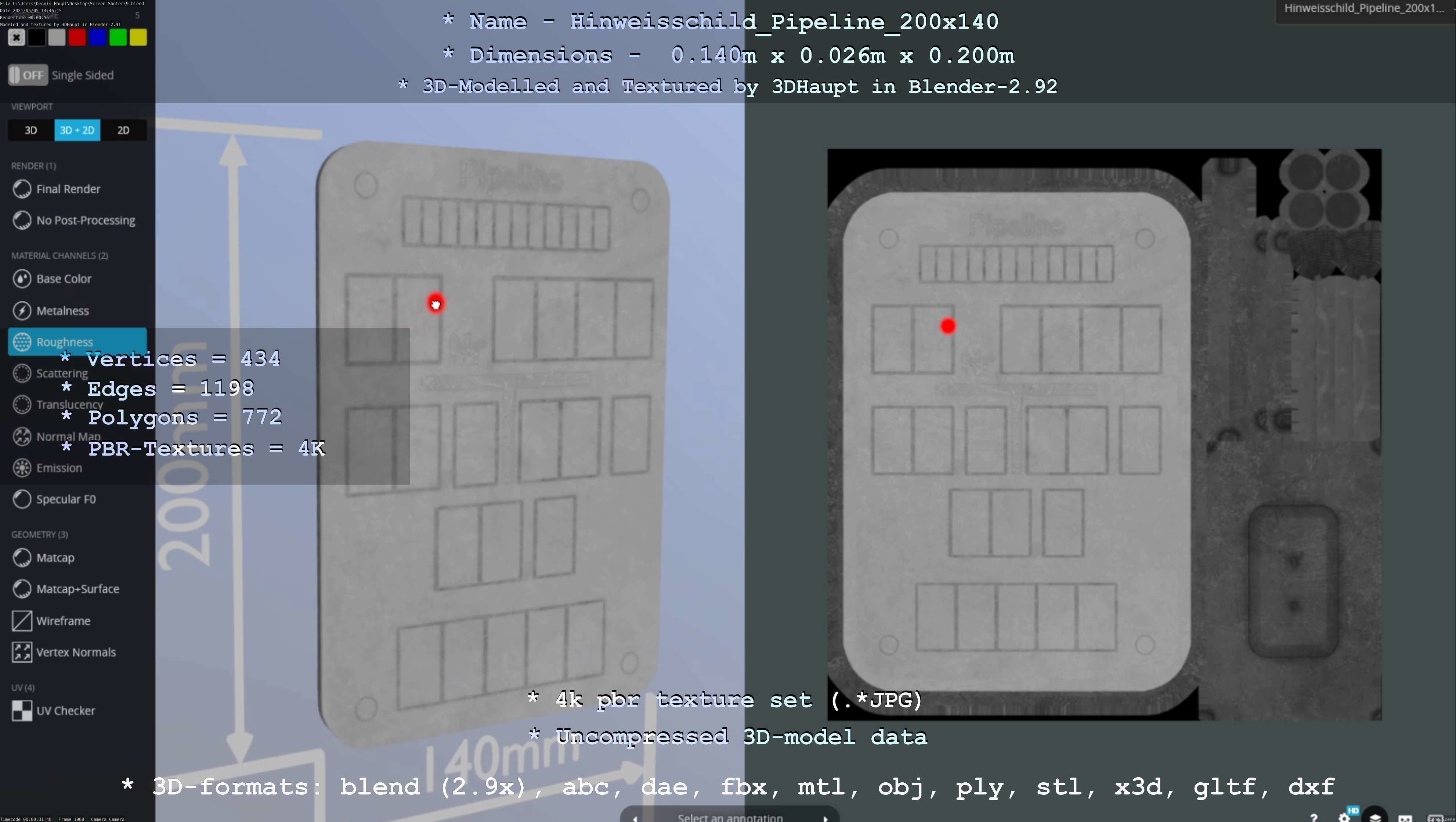 Hinweisschild Pipeline 200x140mm Low-poly 3D model_6
