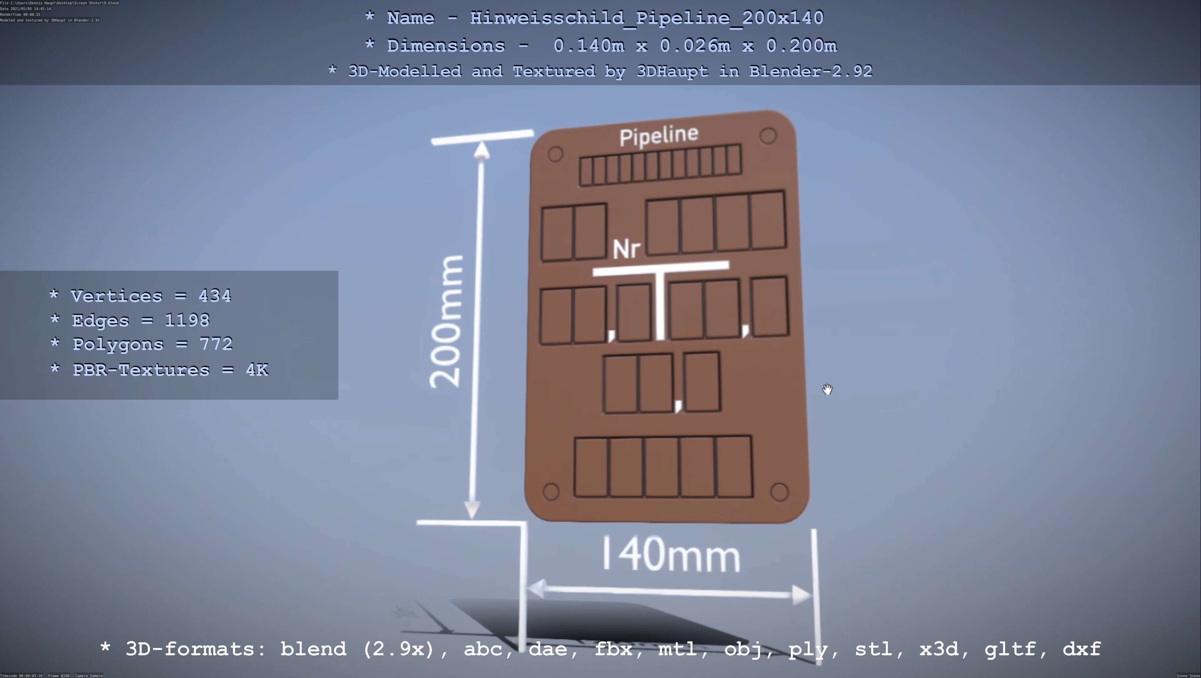 Hinweisschild Pipeline 200x140mm Low-poly 3D model_14
