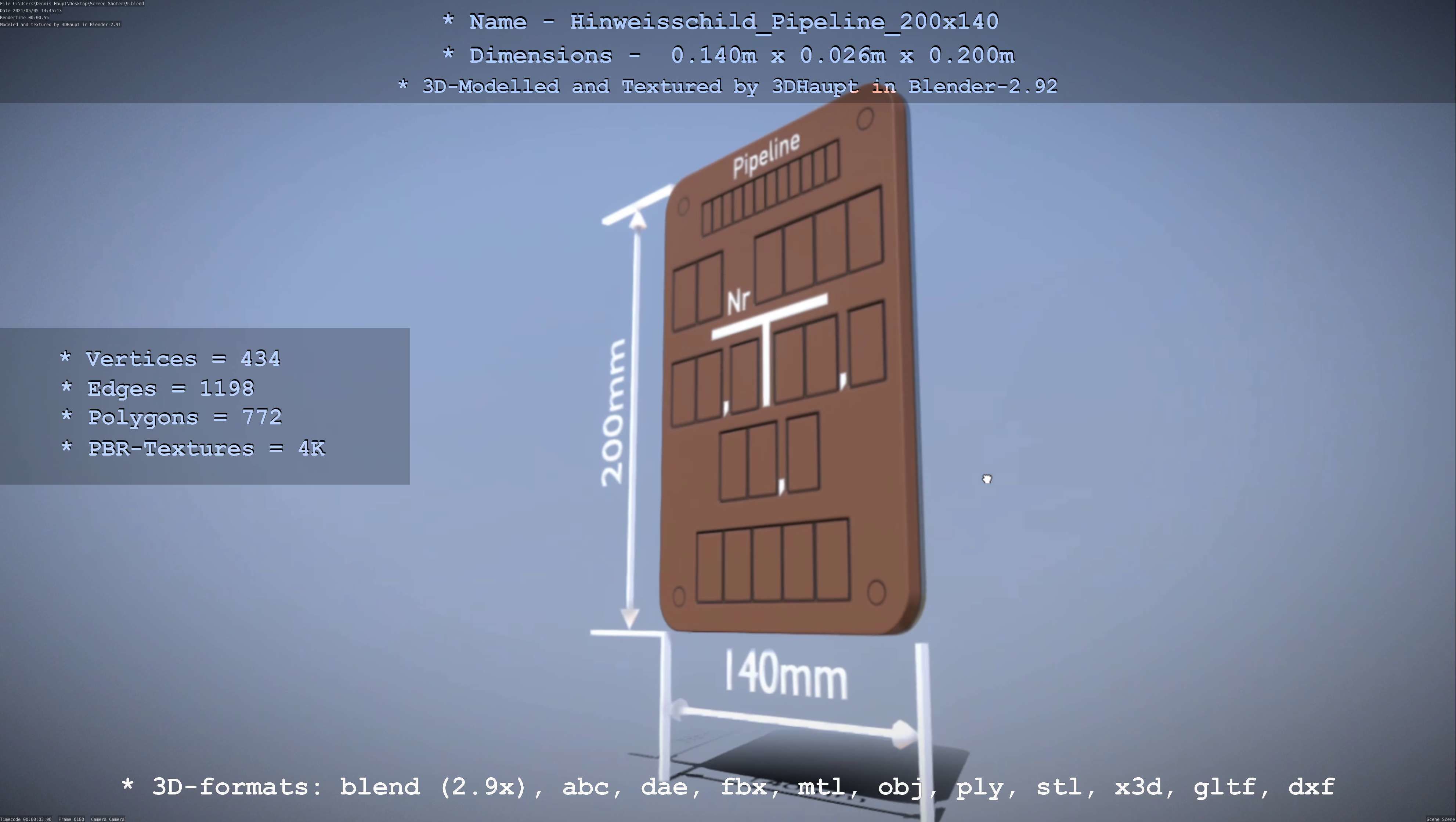 Hinweisschild Pipeline 200x140mm Low-poly 3D model_57