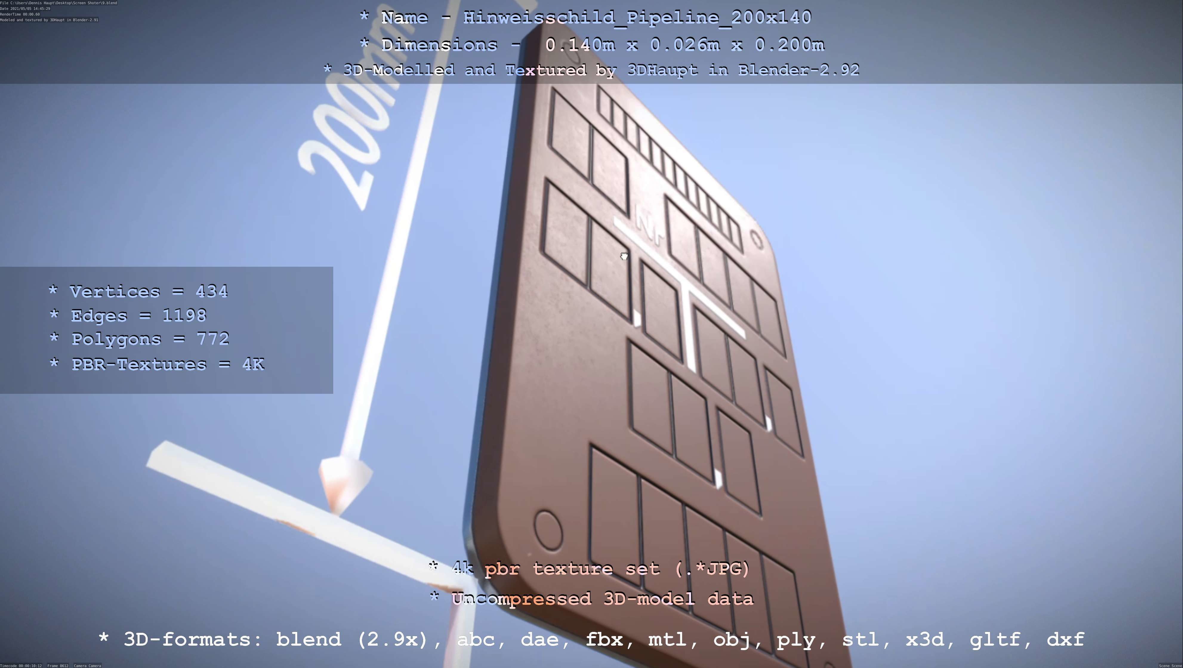 Hinweisschild Pipeline 200x140mm Low-poly 3D model_33