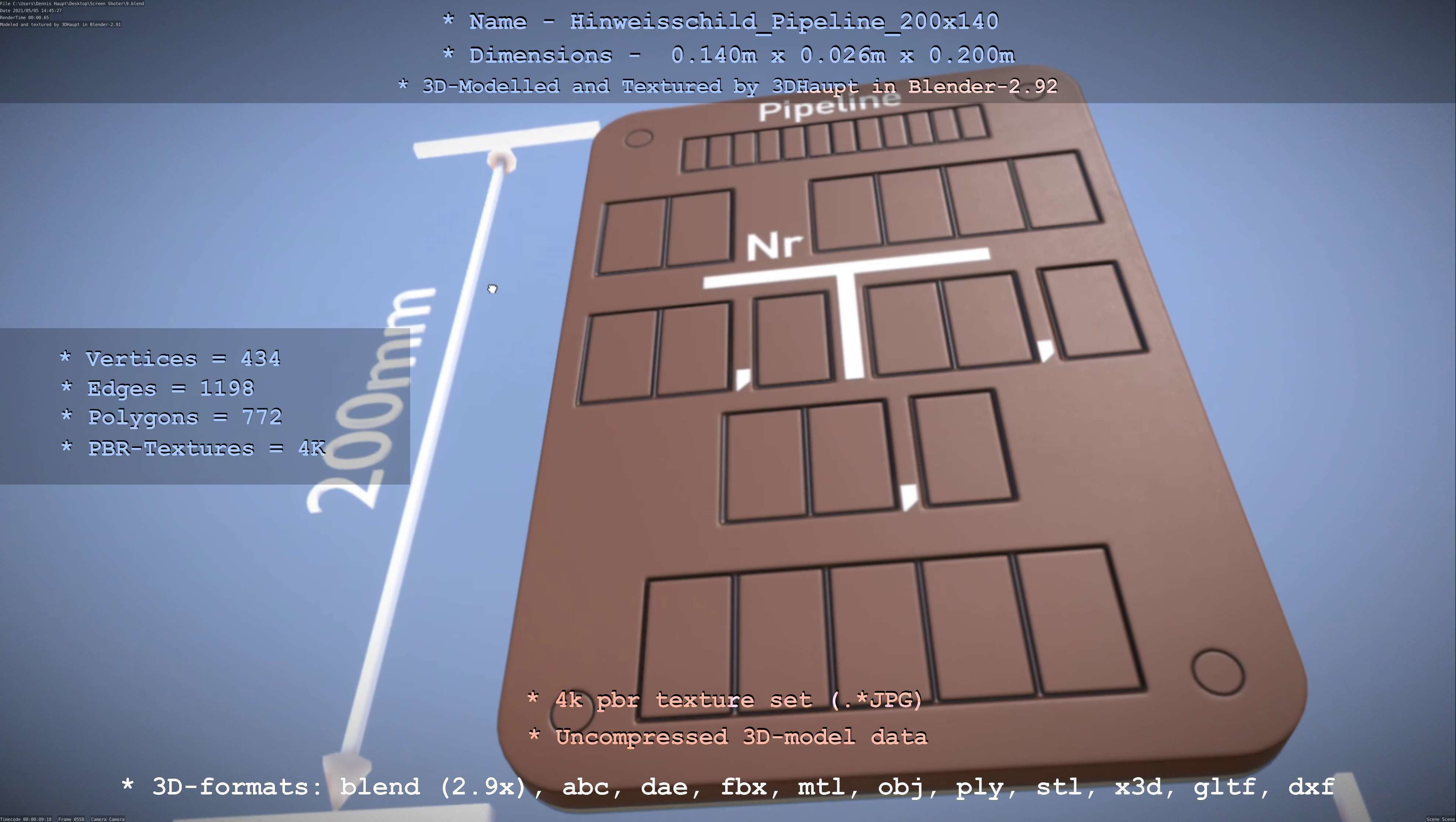 Hinweisschild Pipeline 200x140mm Low-poly 3D model_31