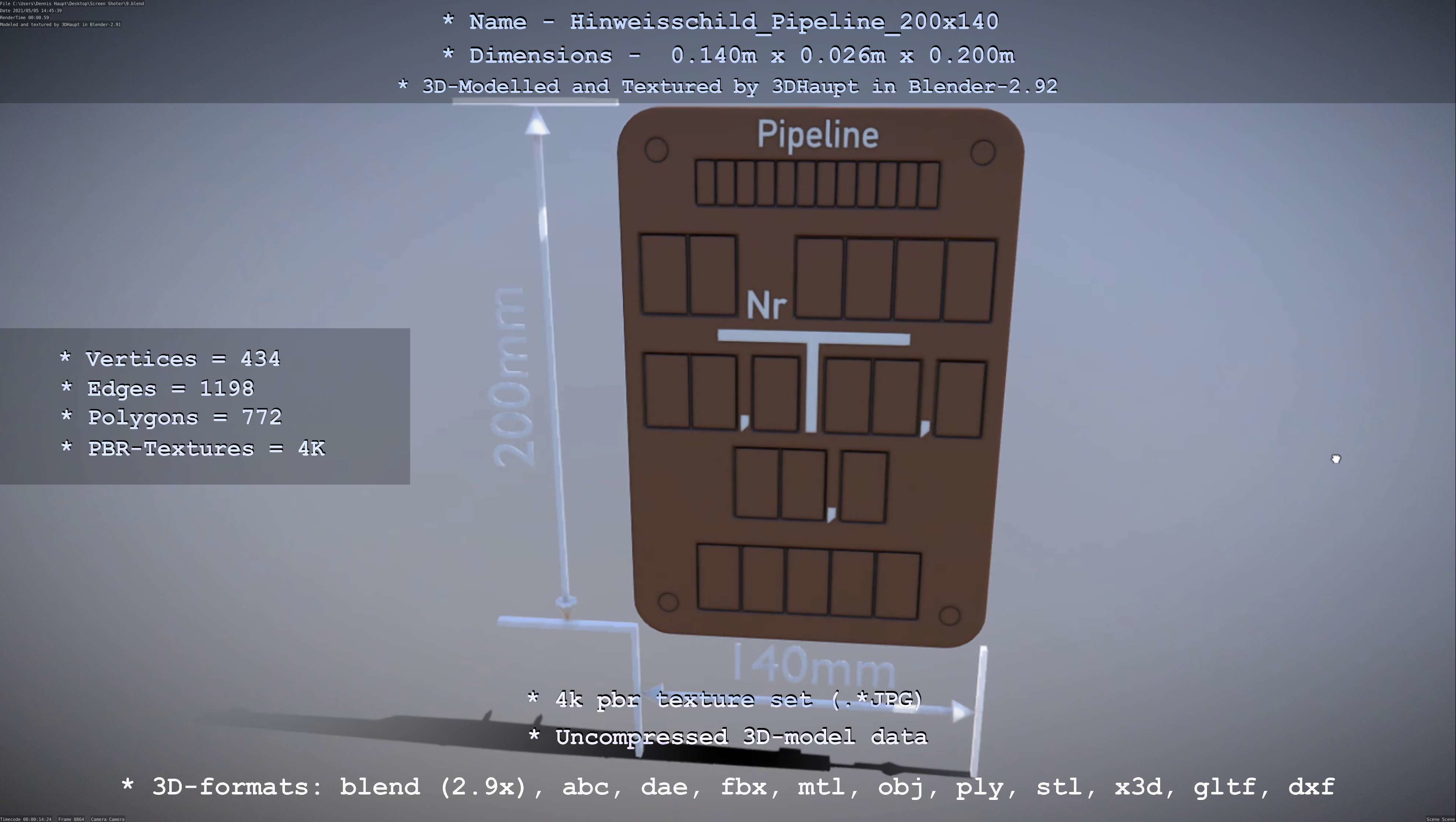 Hinweisschild Pipeline 200x140mm Low-poly 3D model_49