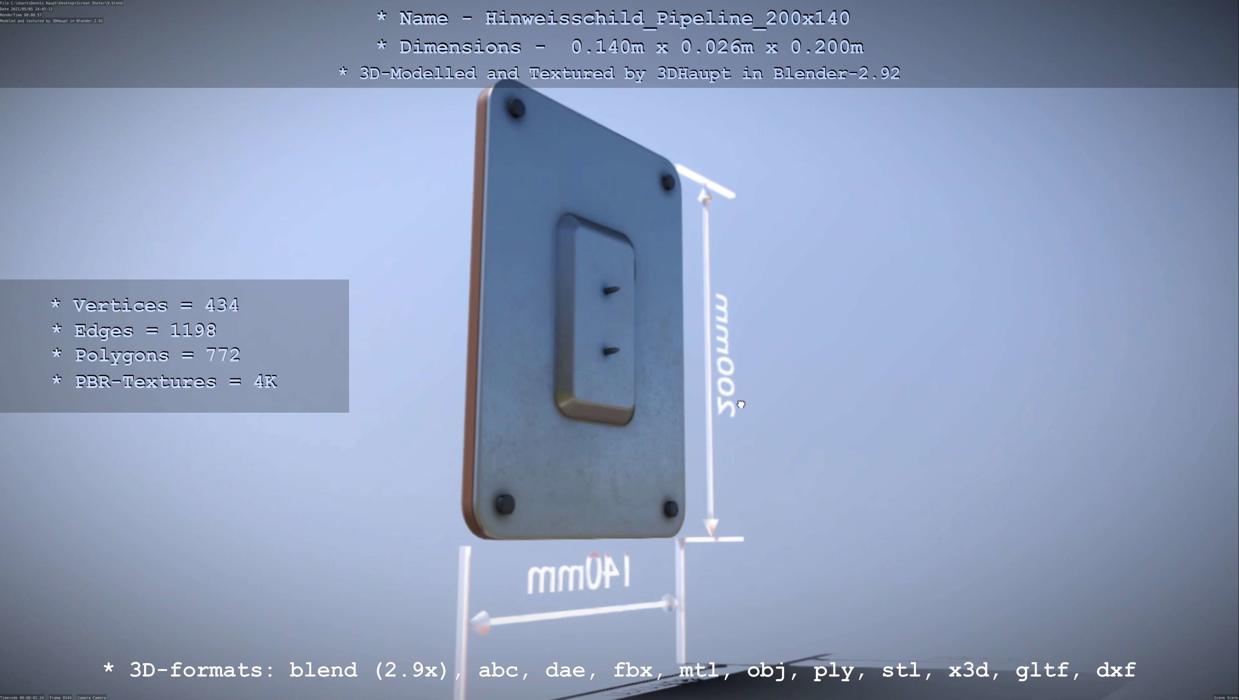 Hinweisschild Pipeline 200x140mm Low-poly 3D model_34