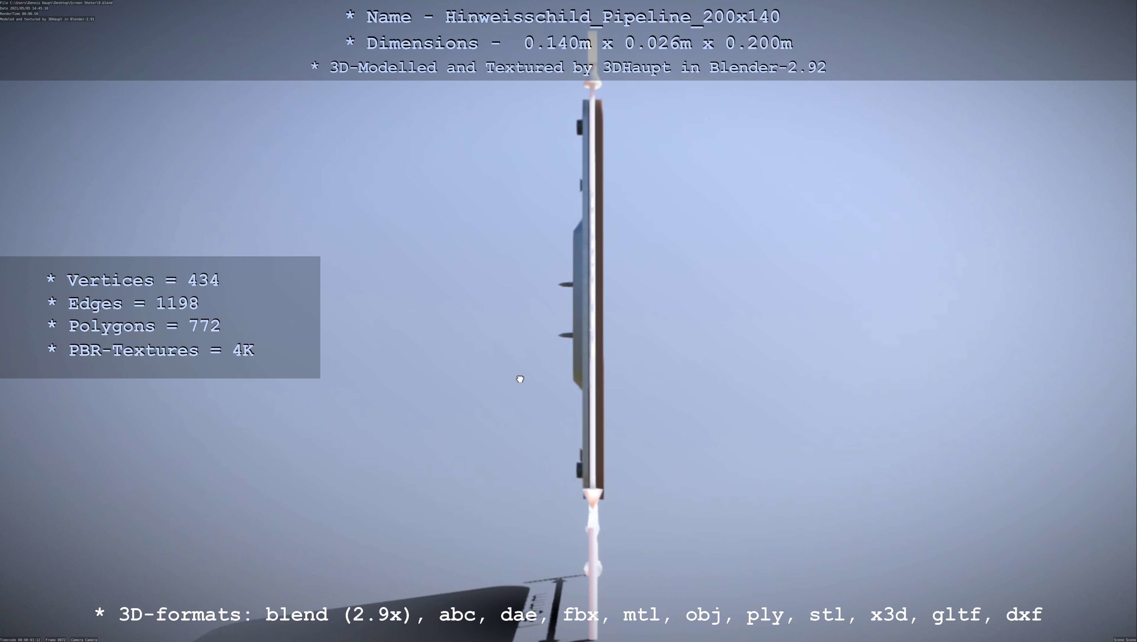 Hinweisschild Pipeline 200x140mm Low-poly 3D model_59