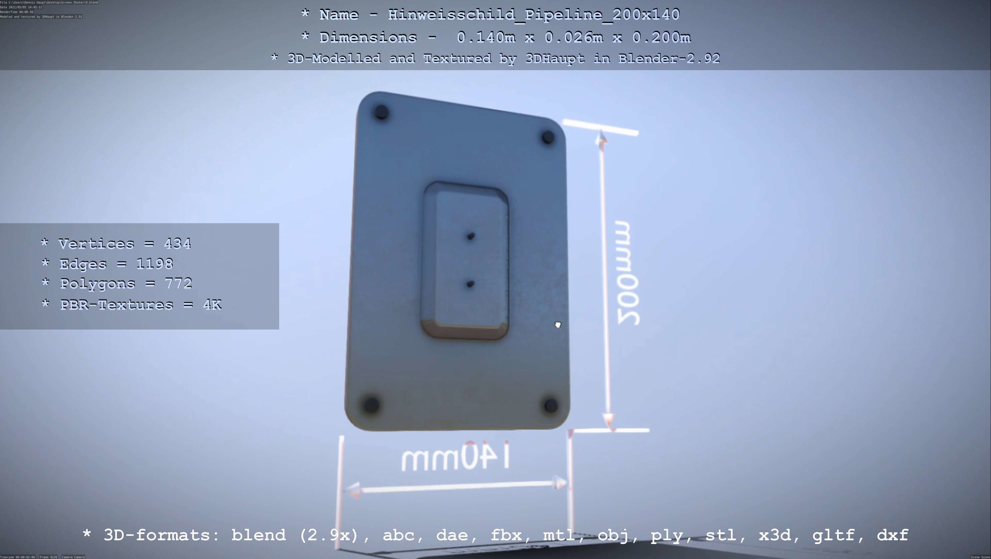 Hinweisschild Pipeline 200x140mm Low-poly 3D model_23