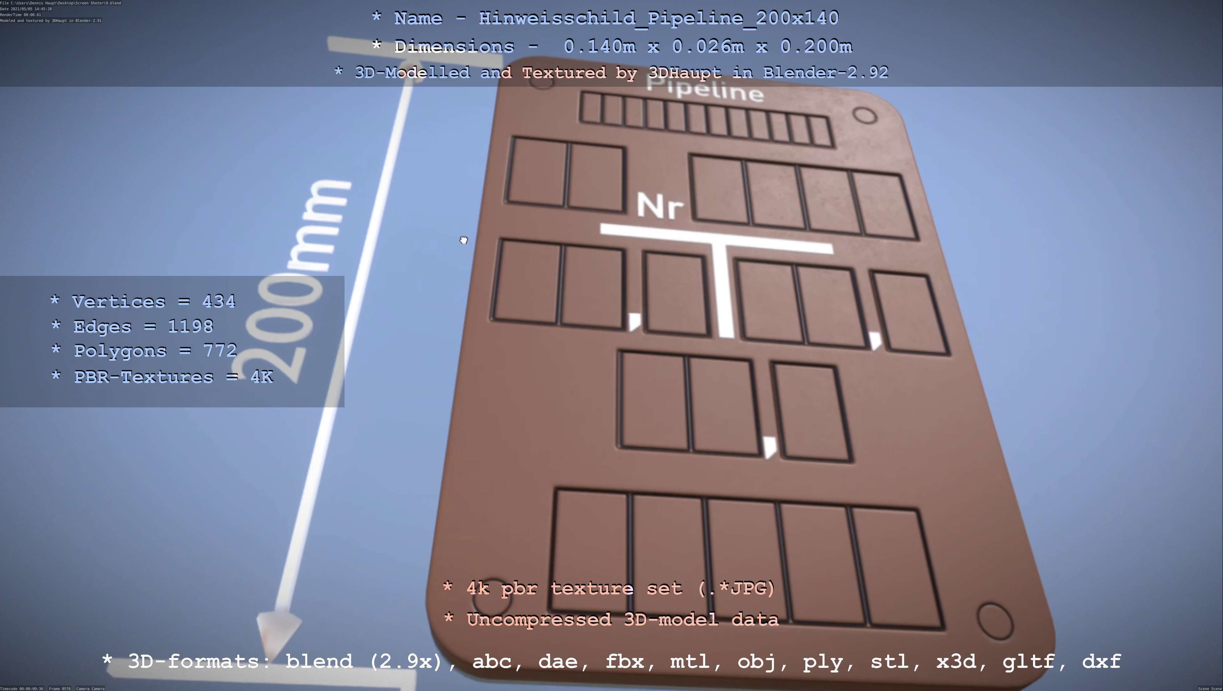 Hinweisschild Pipeline 200x140mm Low-poly 3D model_32