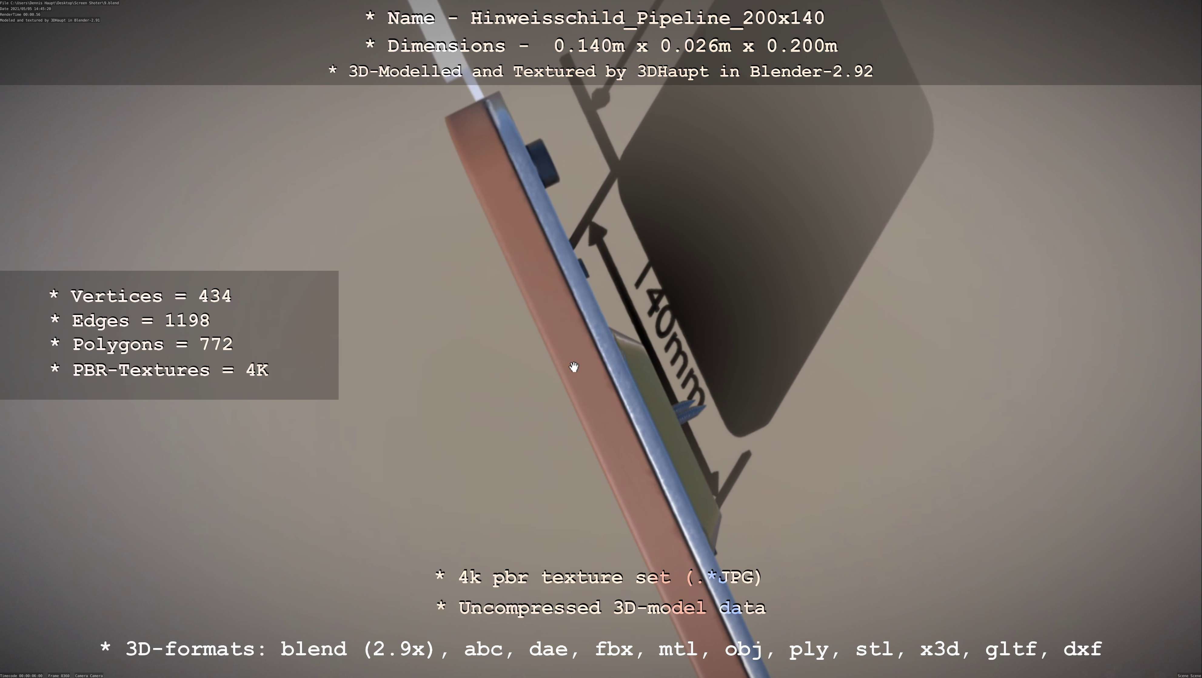 Hinweisschild Pipeline 200x140mm Low-poly 3D model_25