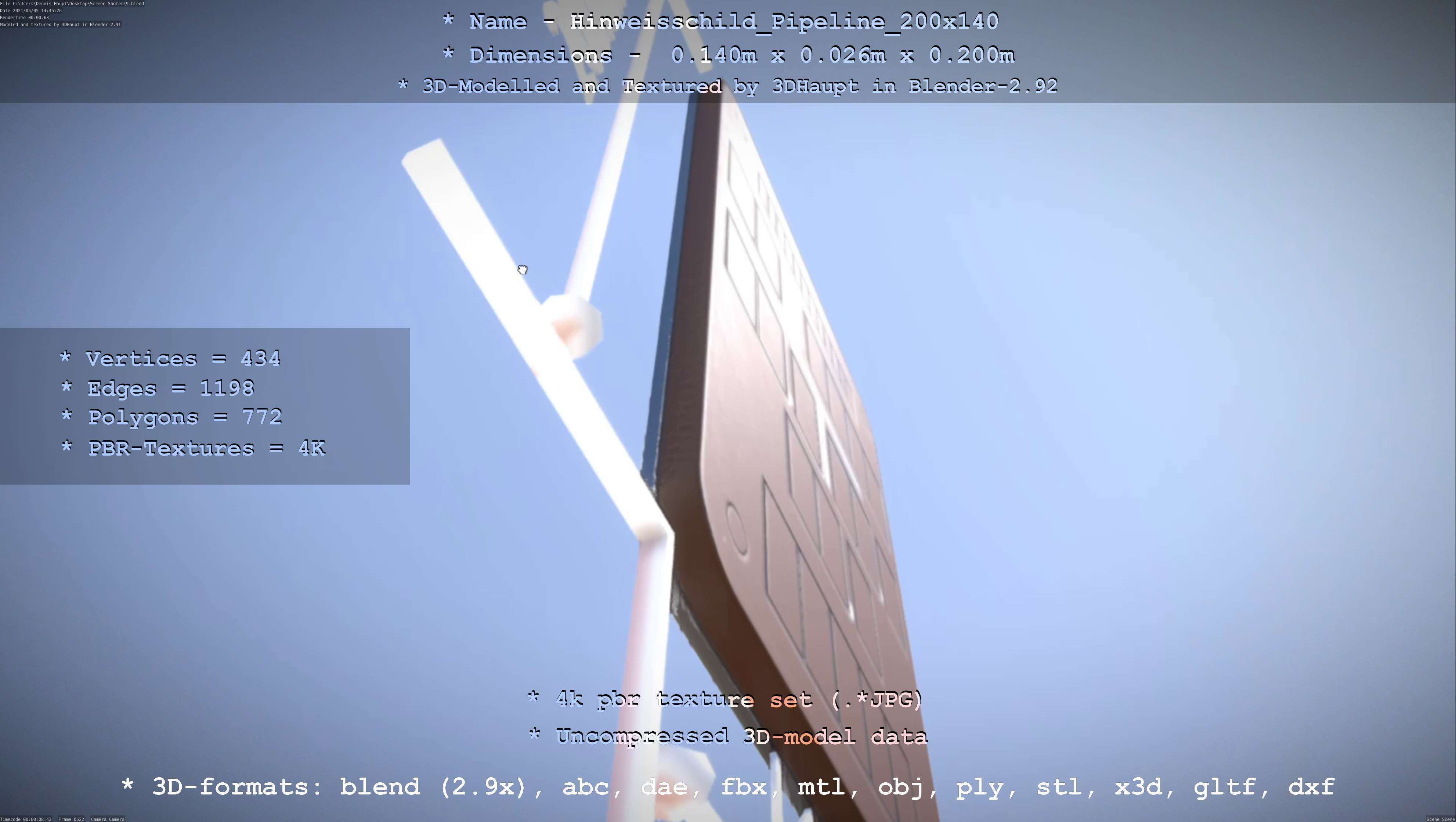 Hinweisschild Pipeline 200x140mm Low-poly 3D model_18