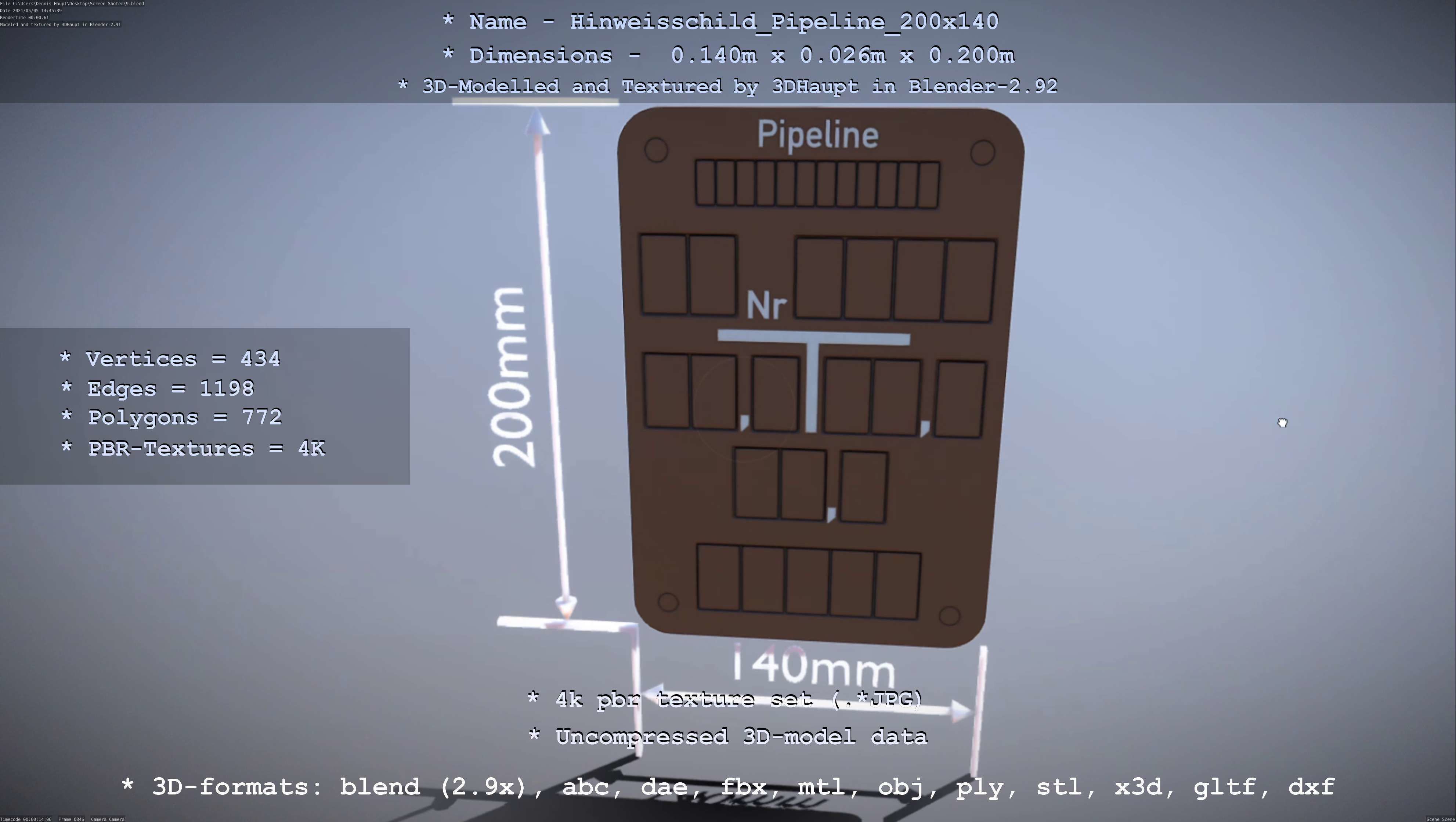 Hinweisschild Pipeline 200x140mm Low-poly 3D model_48