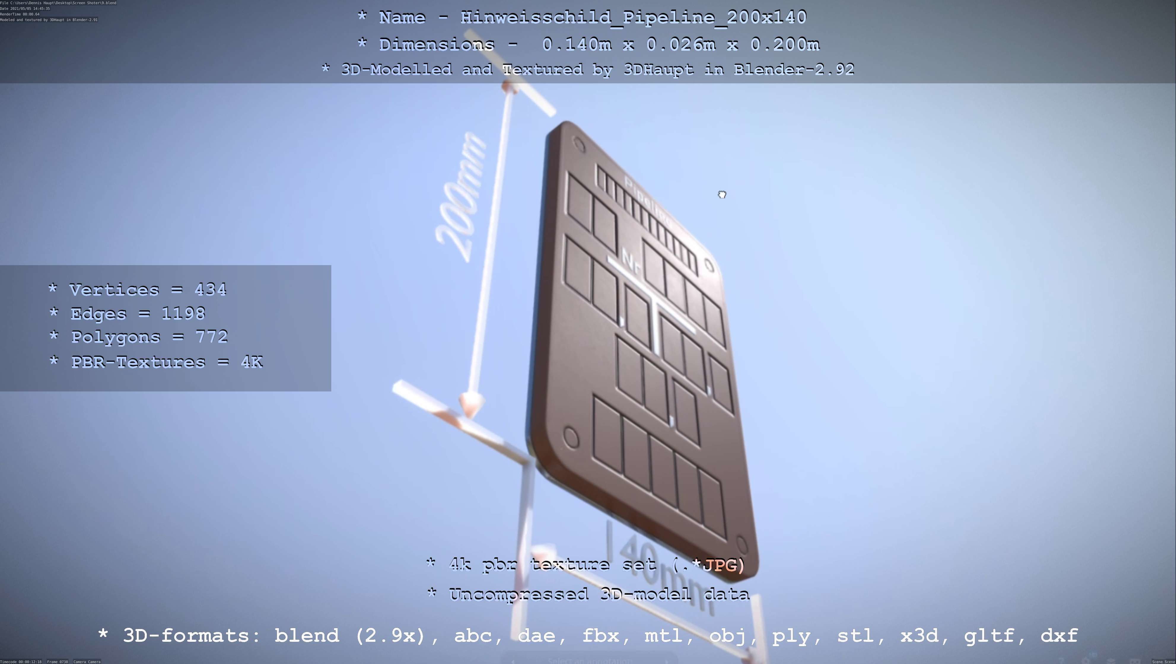 Hinweisschild Pipeline 200x140mm Low-poly 3D model_42