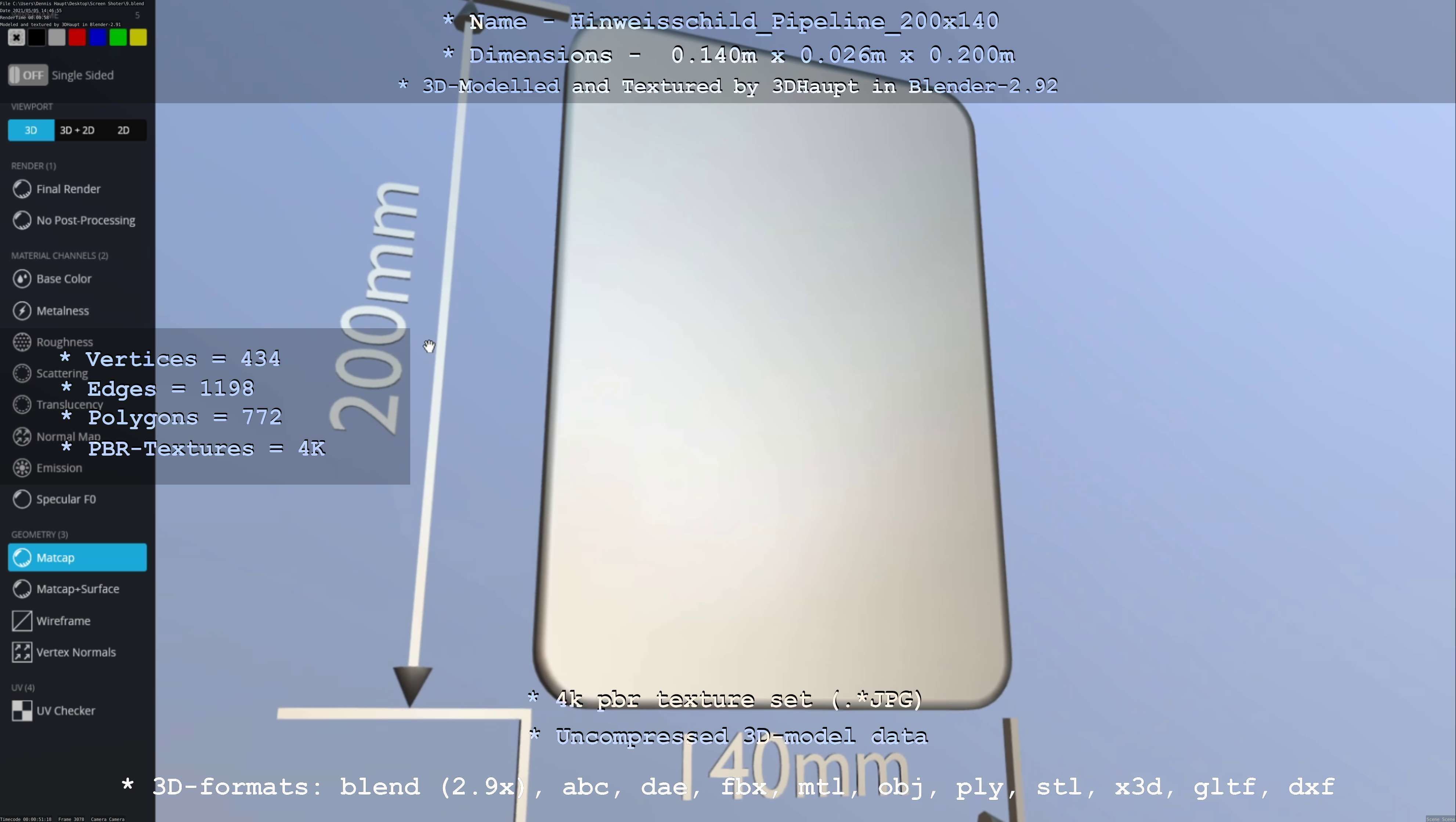 Hinweisschild Pipeline 200x140mm Low-poly 3D model_8