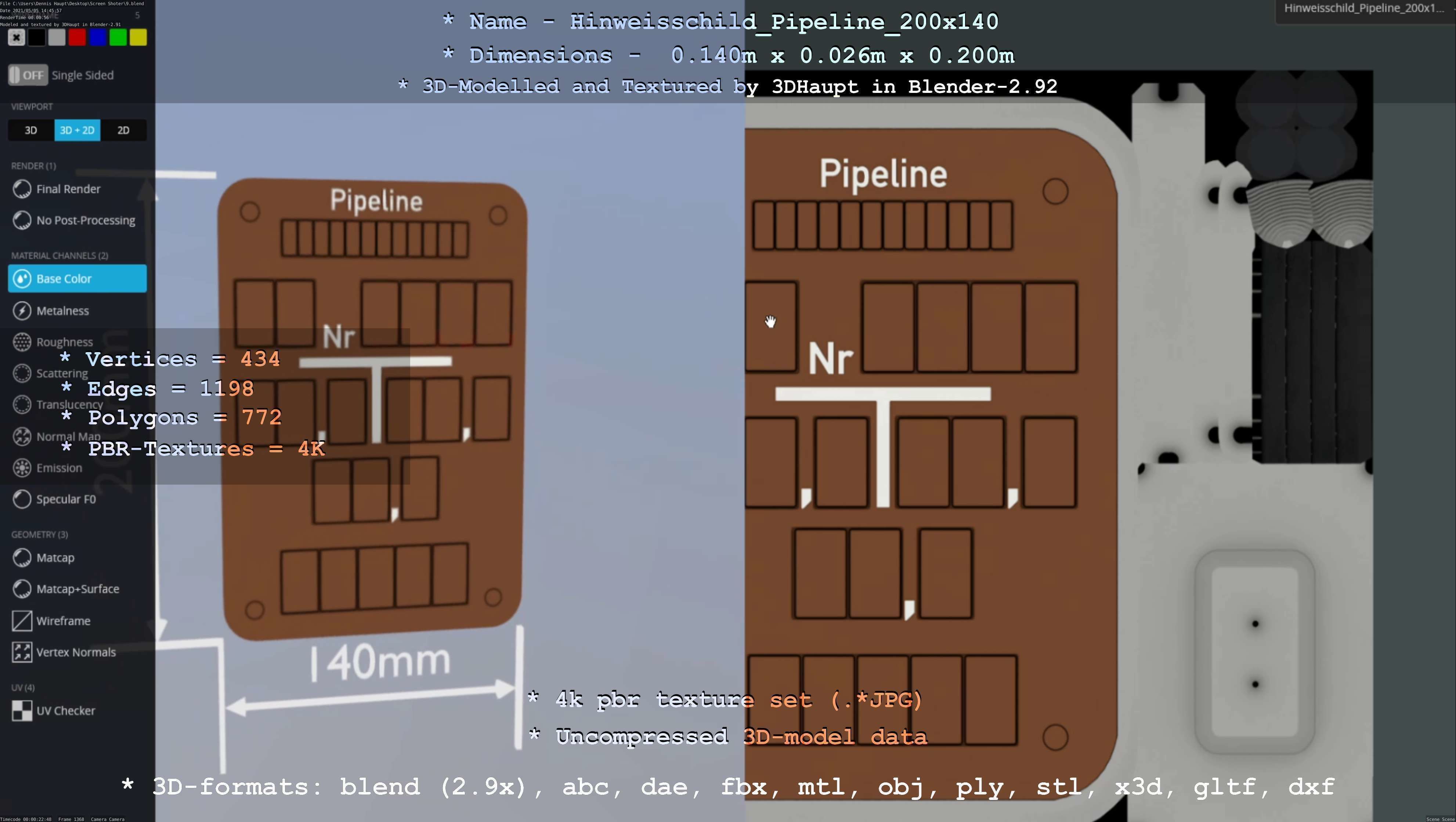 Hinweisschild Pipeline 200x140mm Low-poly 3D model_4