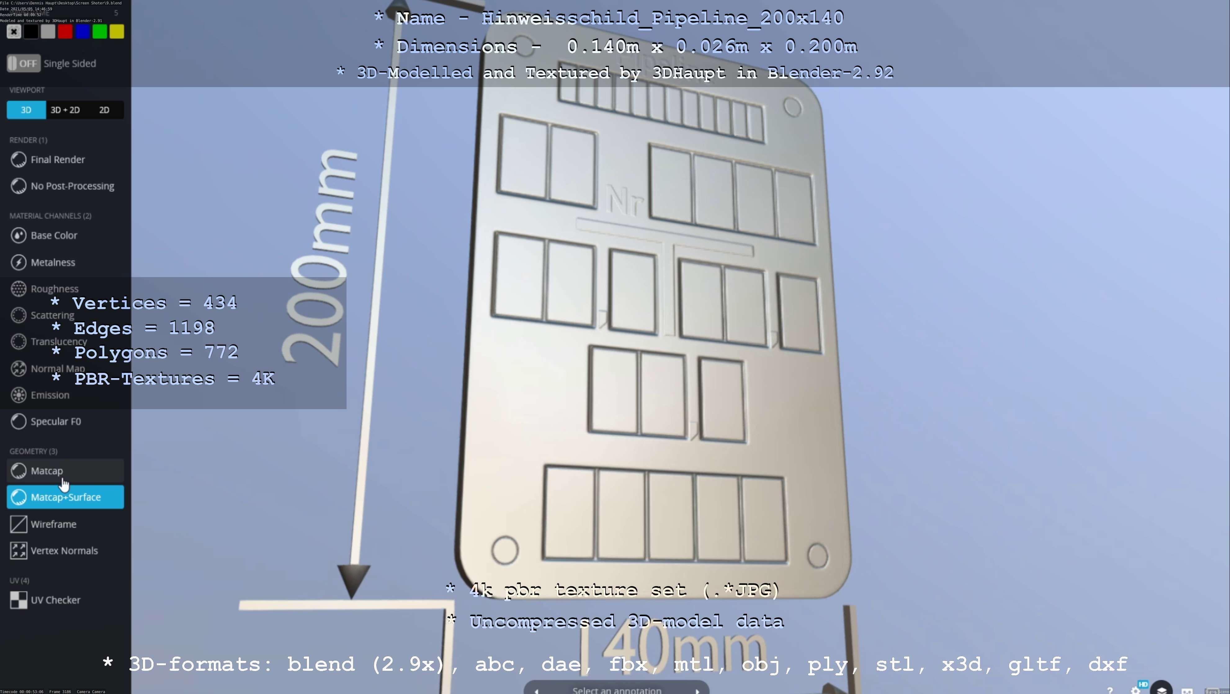 Hinweisschild Pipeline 200x140mm Low-poly 3D model_9