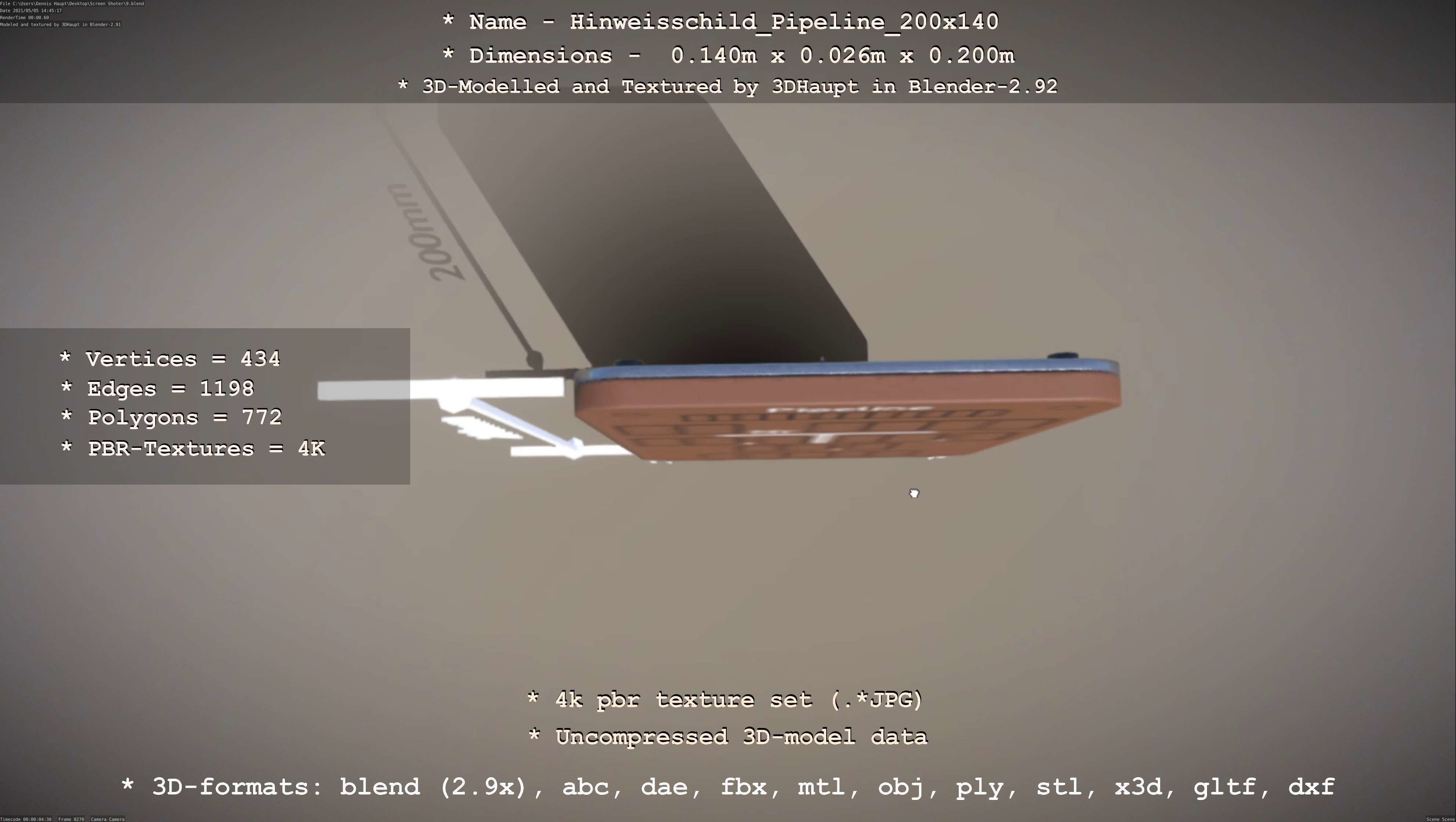 Hinweisschild Pipeline 200x140mm Low-poly 3D model_63