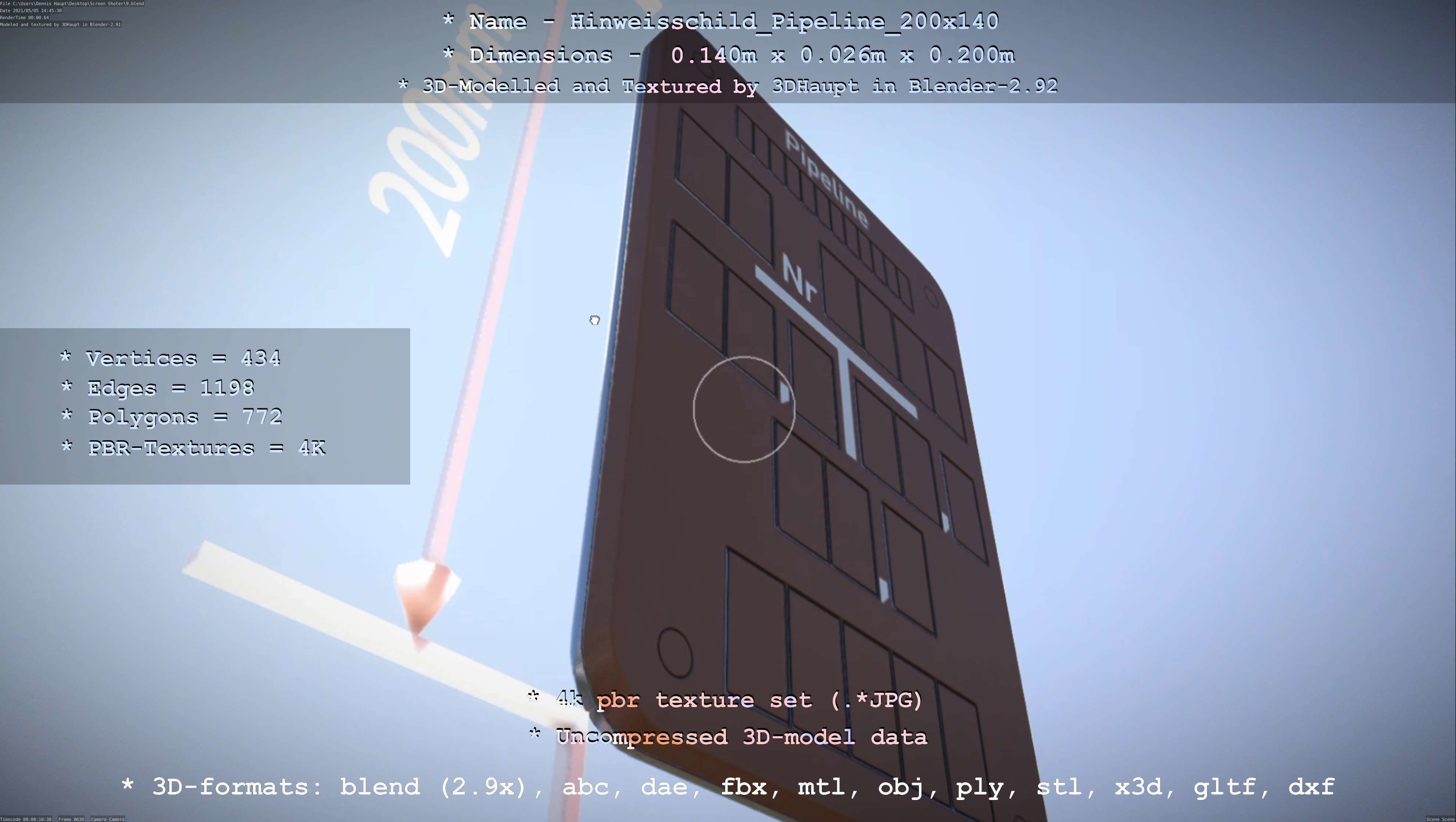 Hinweisschild Pipeline 200x140mm Low-poly 3D model_35