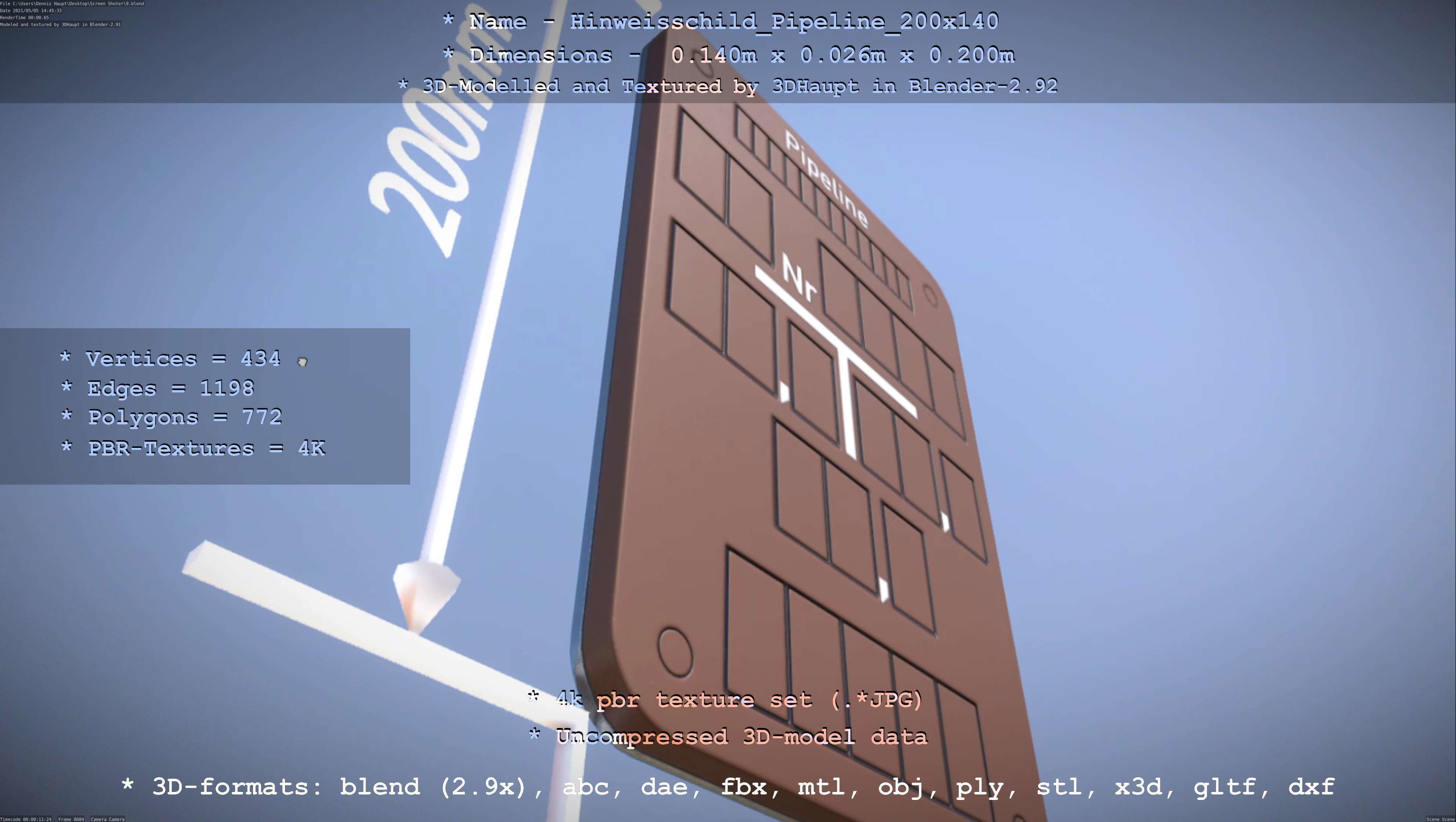 Hinweisschild Pipeline 200x140mm Low-poly 3D model_37