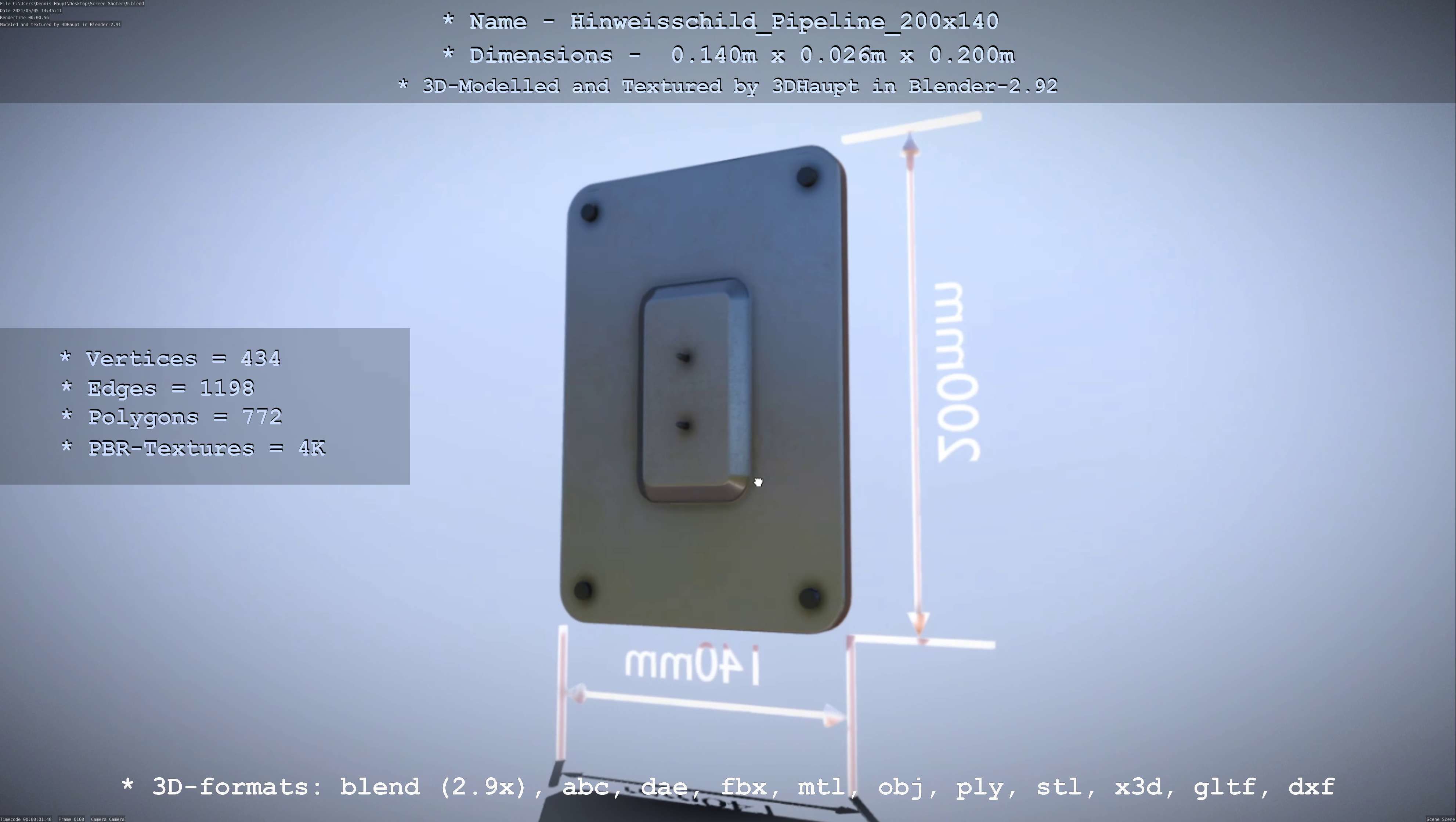 Hinweisschild Pipeline 200x140mm Low-poly 3D model_60