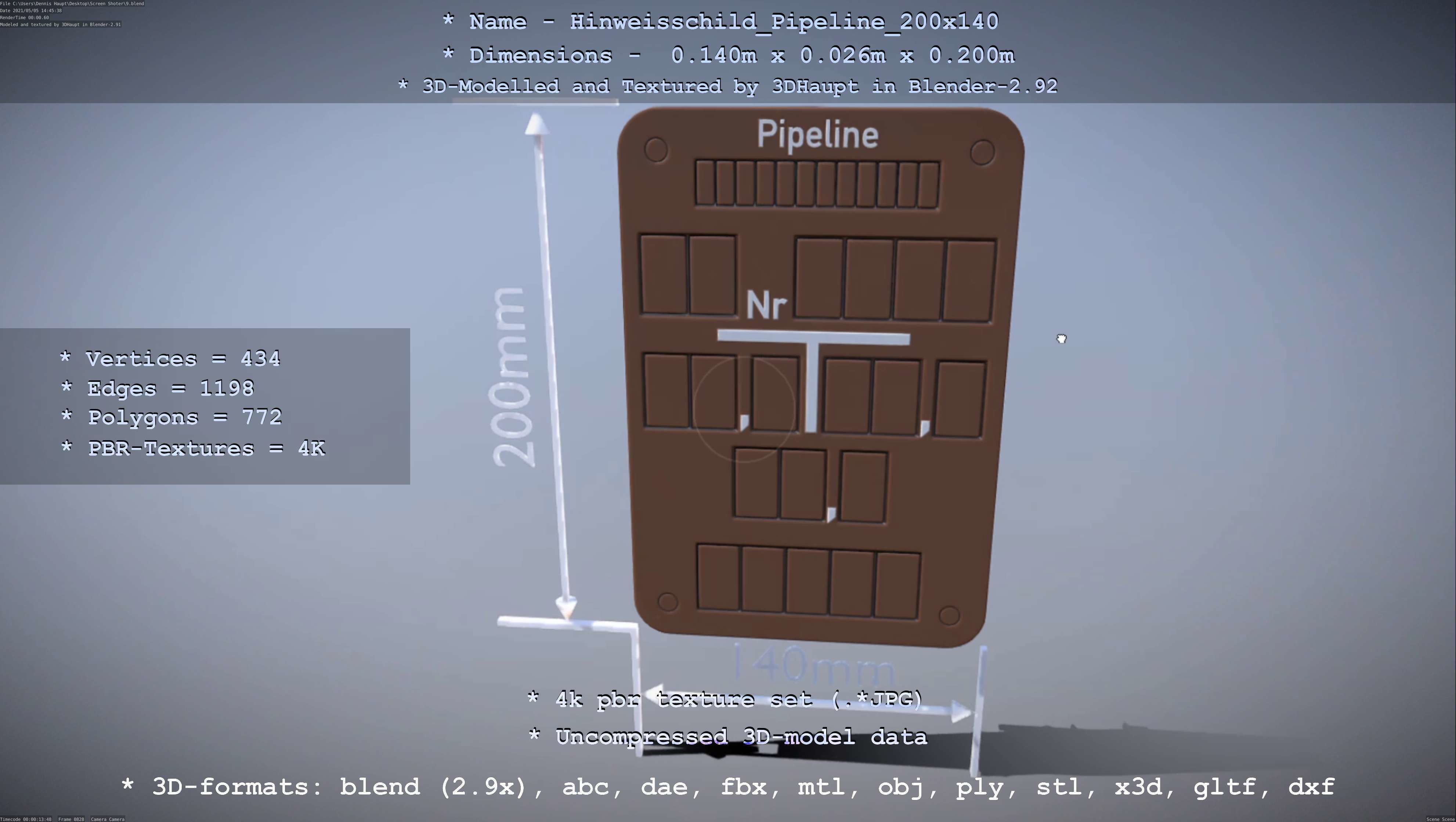 Hinweisschild Pipeline 200x140mm Low-poly 3D model_46