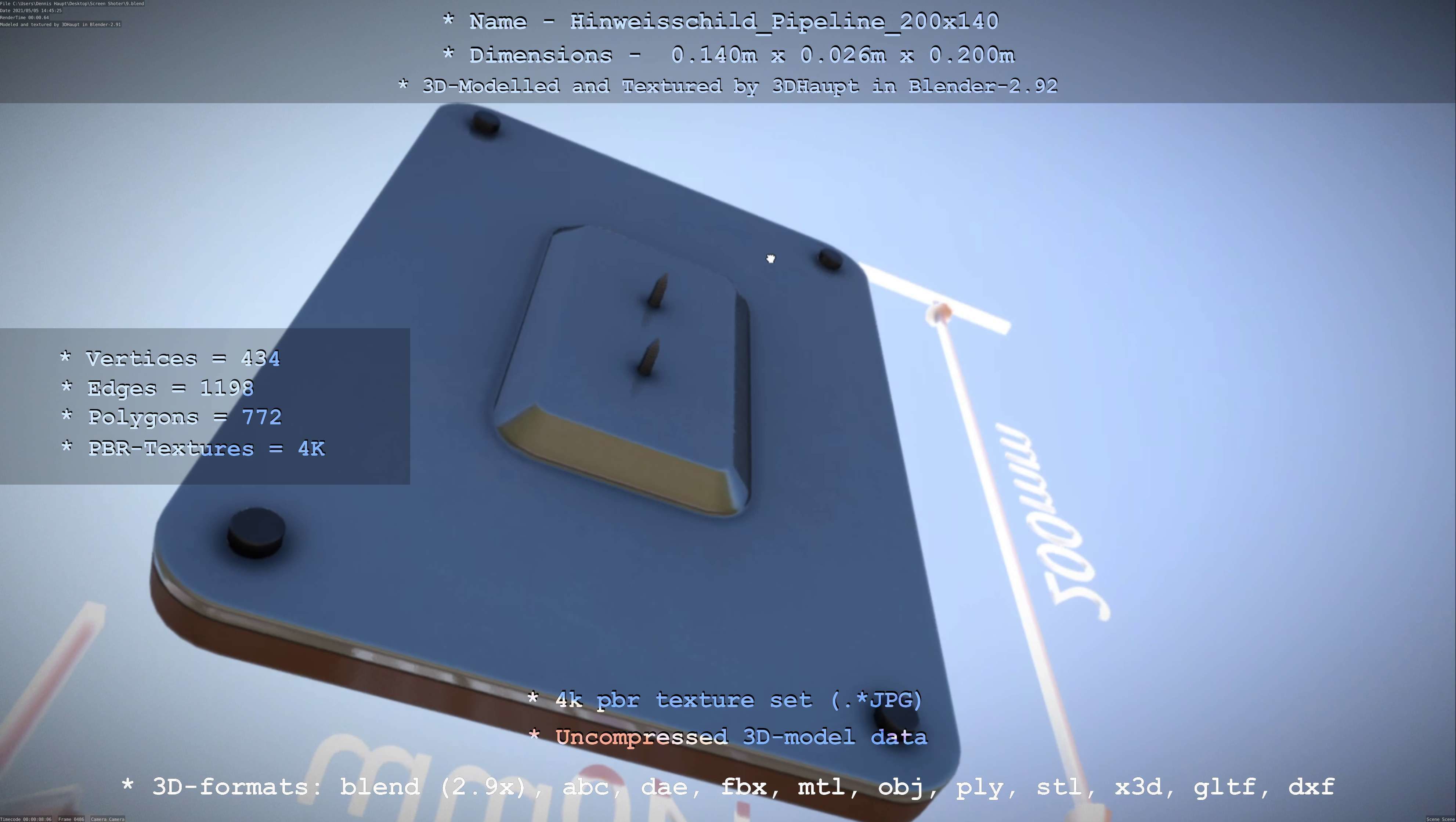 Hinweisschild Pipeline 200x140mm Low-poly 3D model_29