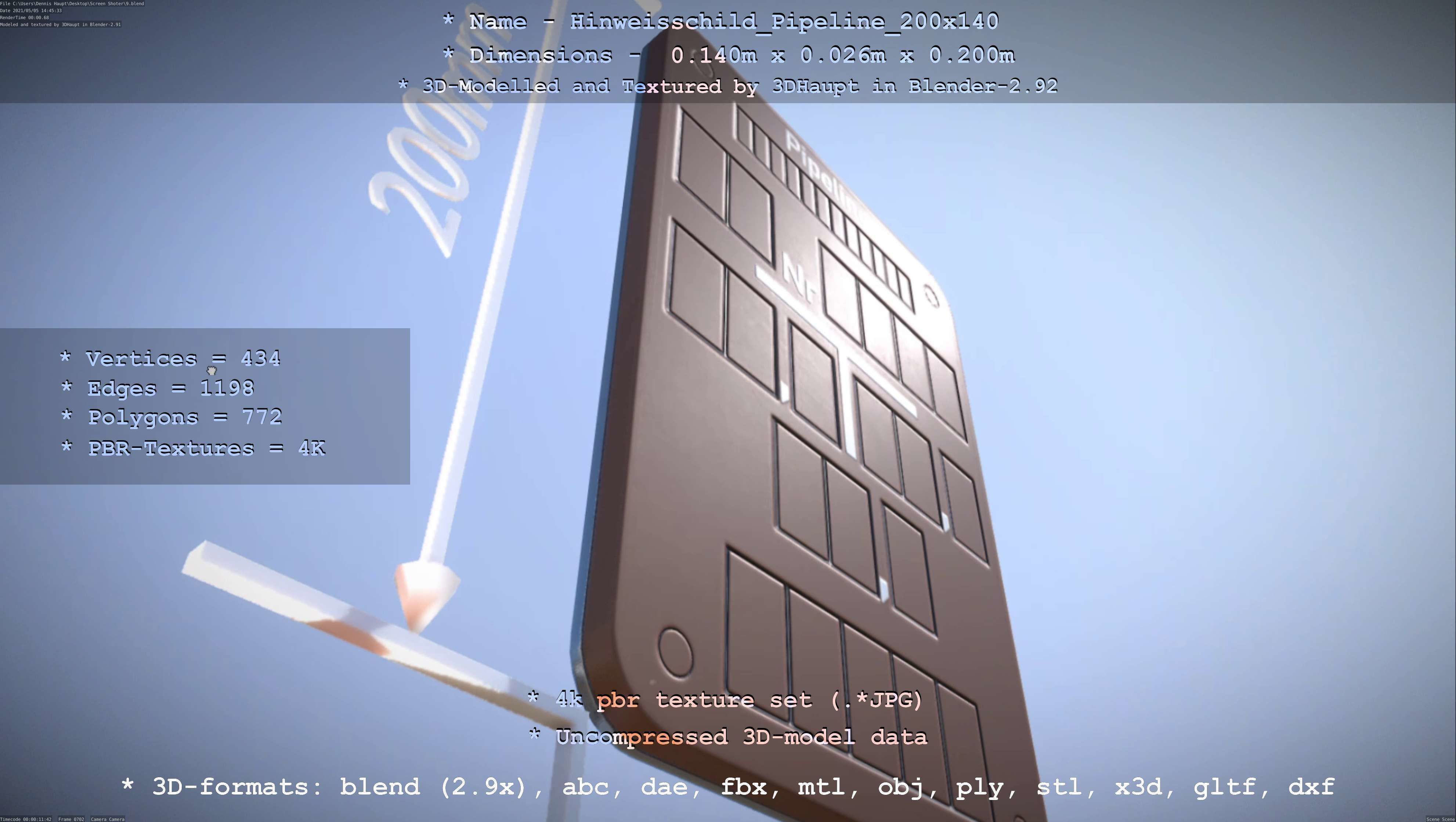 Hinweisschild Pipeline 200x140mm Low-poly 3D model_41