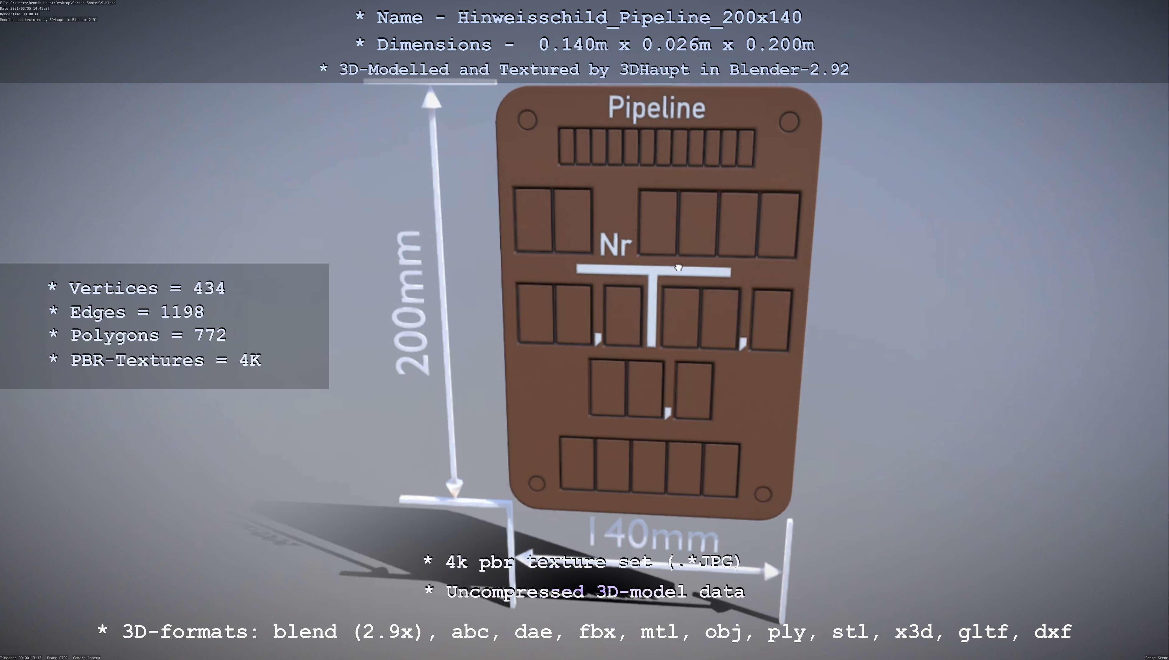 Hinweisschild Pipeline 200x140mm Low-poly 3D model_45