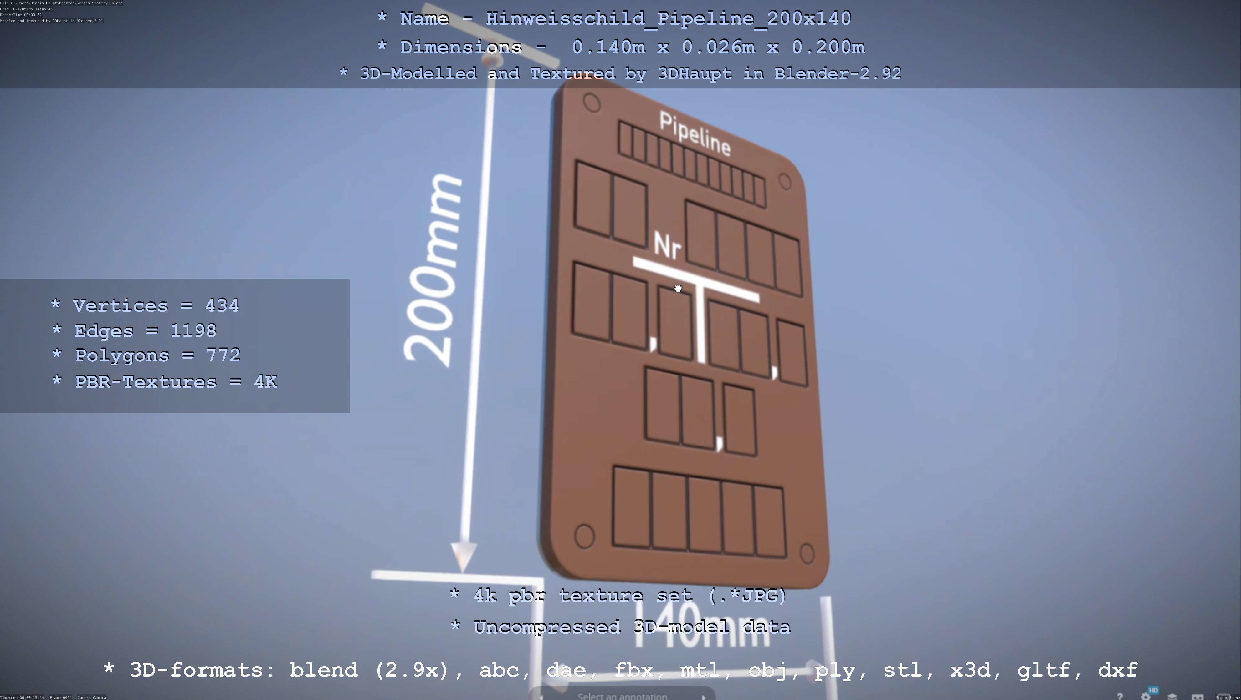 Hinweisschild Pipeline 200x140mm Low-poly 3D model_53