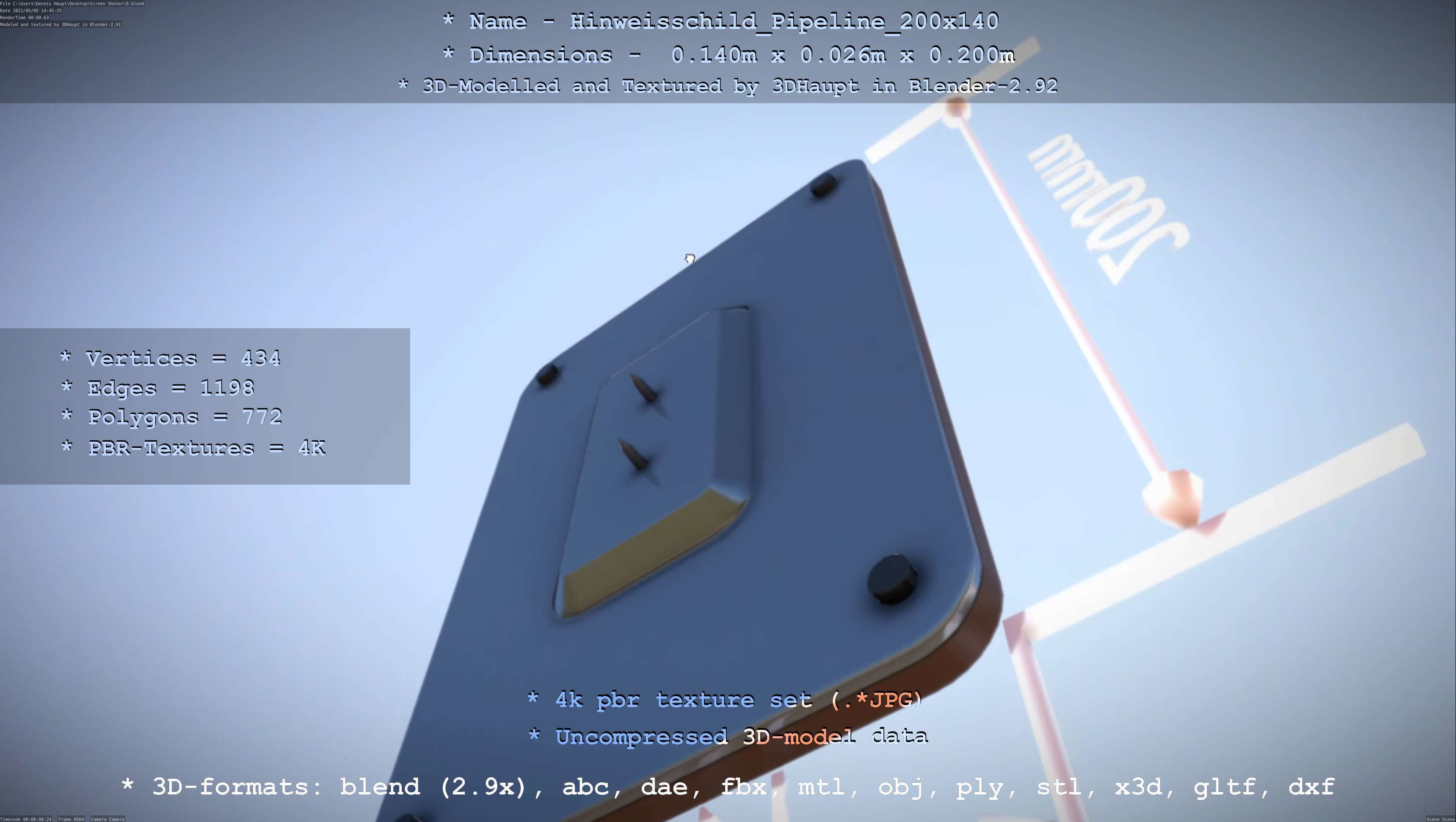 Hinweisschild Pipeline 200x140mm Low-poly 3D model_30