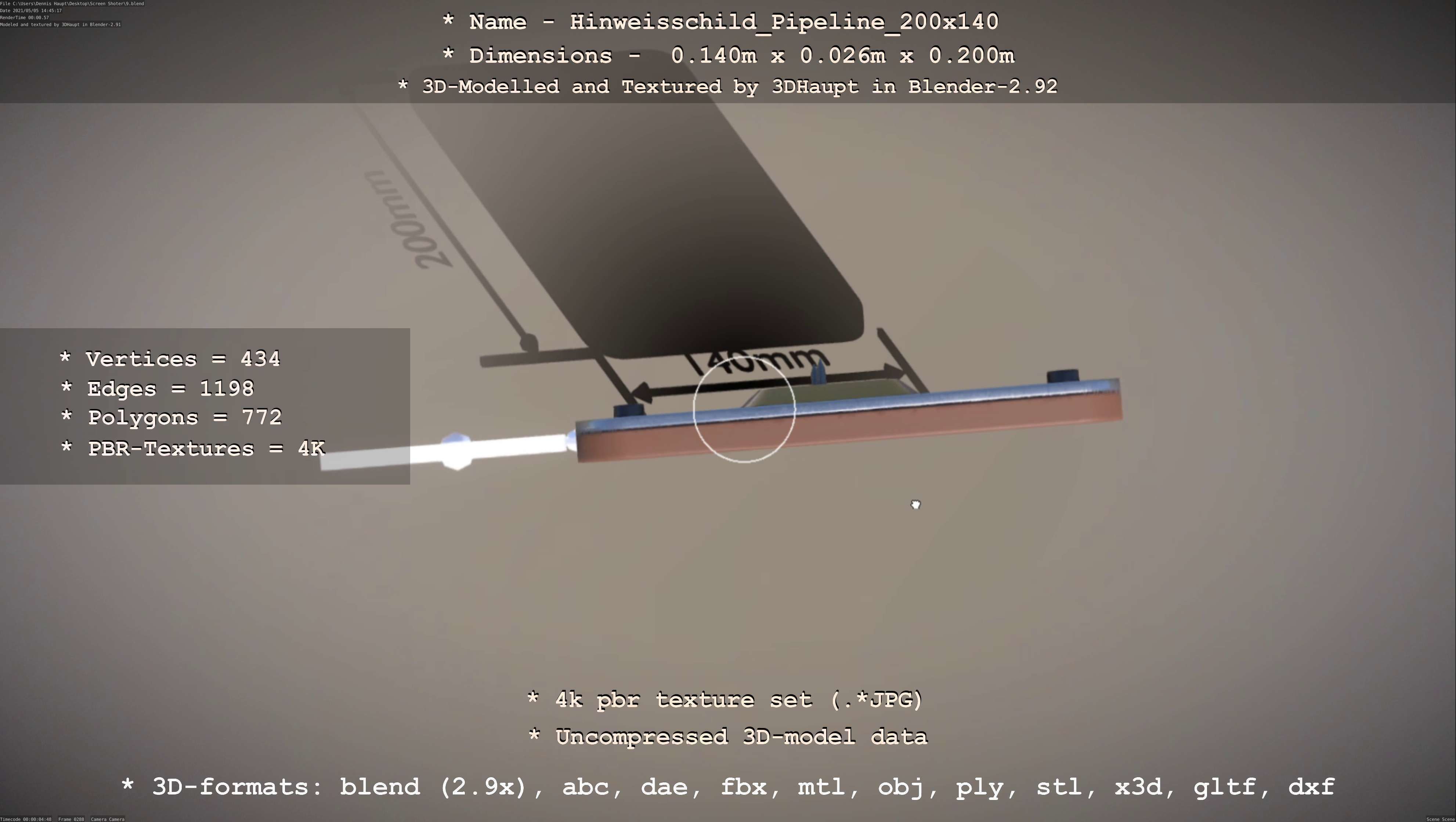 Hinweisschild Pipeline 200x140mm Low-poly 3D model_64