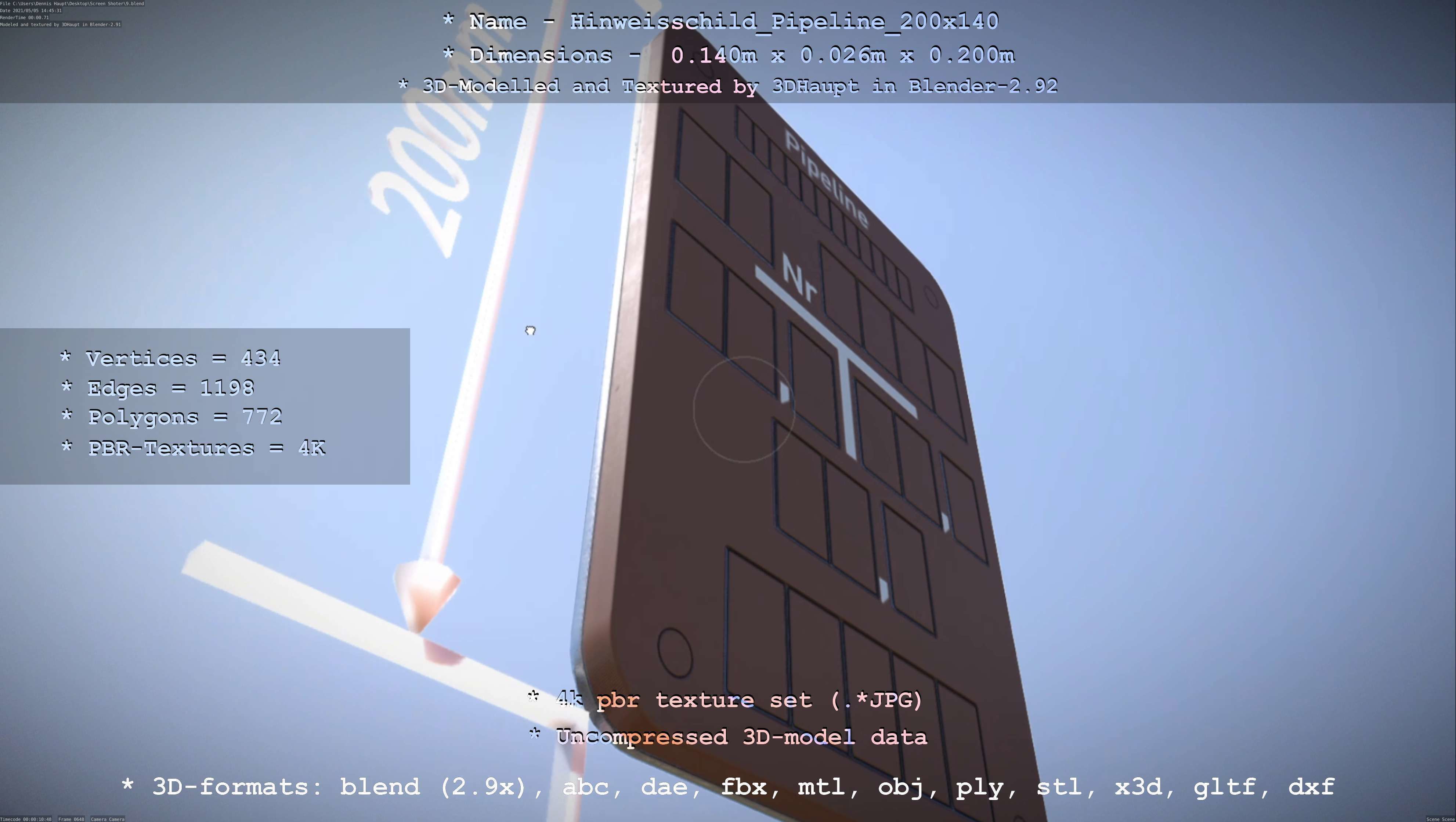 Hinweisschild Pipeline 200x140mm Low-poly 3D model_38