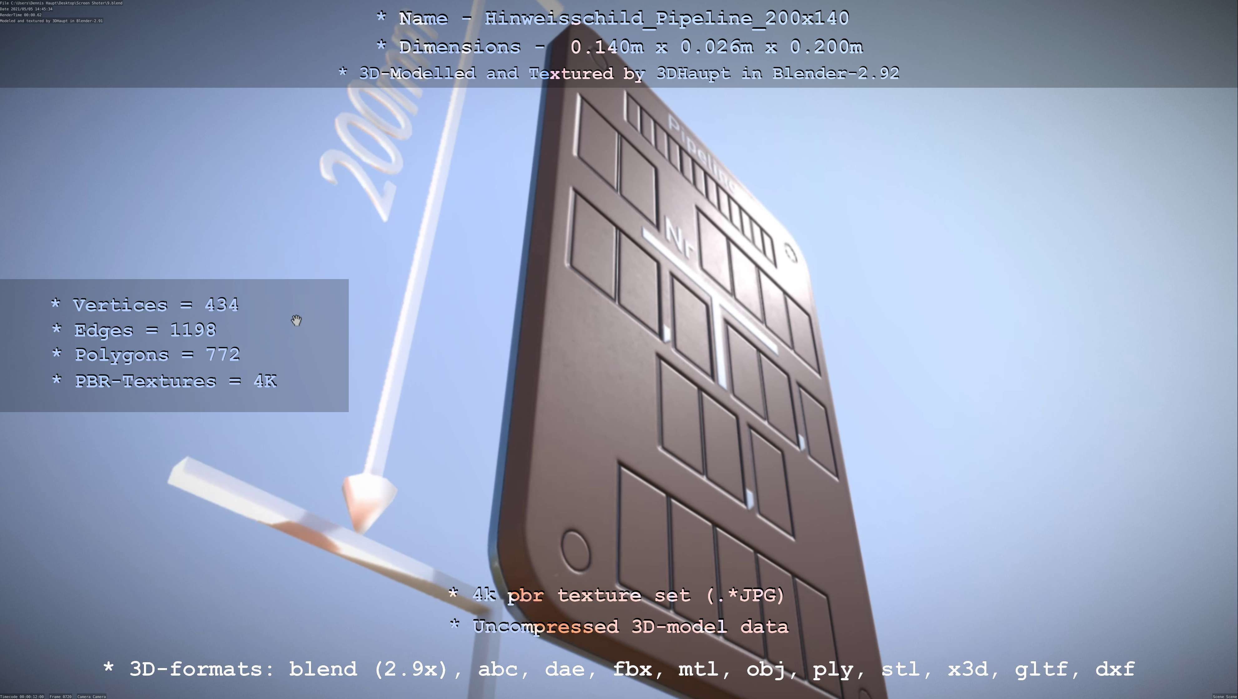 Hinweisschild Pipeline 200x140mm Low-poly 3D model_21